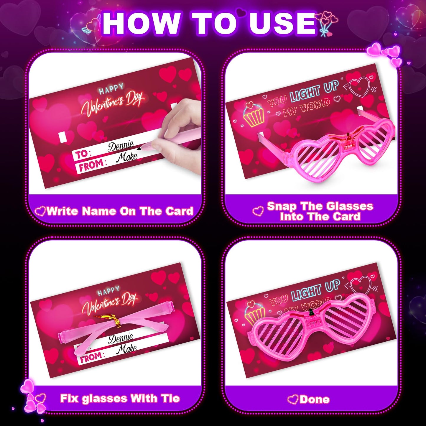 SpringFlower Valentines Day Cards with Light Up Glasses – Classroom Gifts & Party Favors