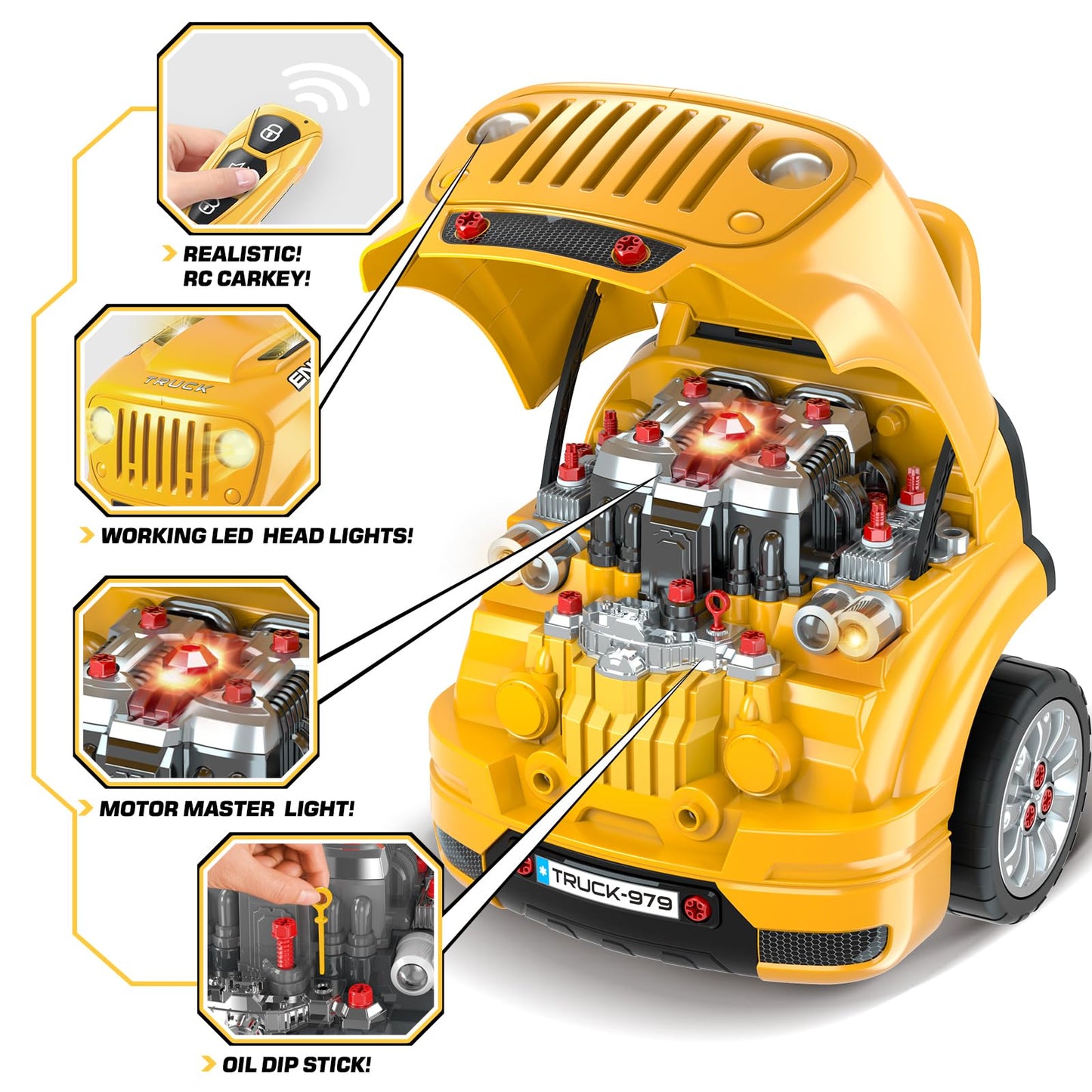 SpringFlower Large Truck Engine Repair Set for Kids – Take-Apart Vehicle Builder (Ages 3-8)