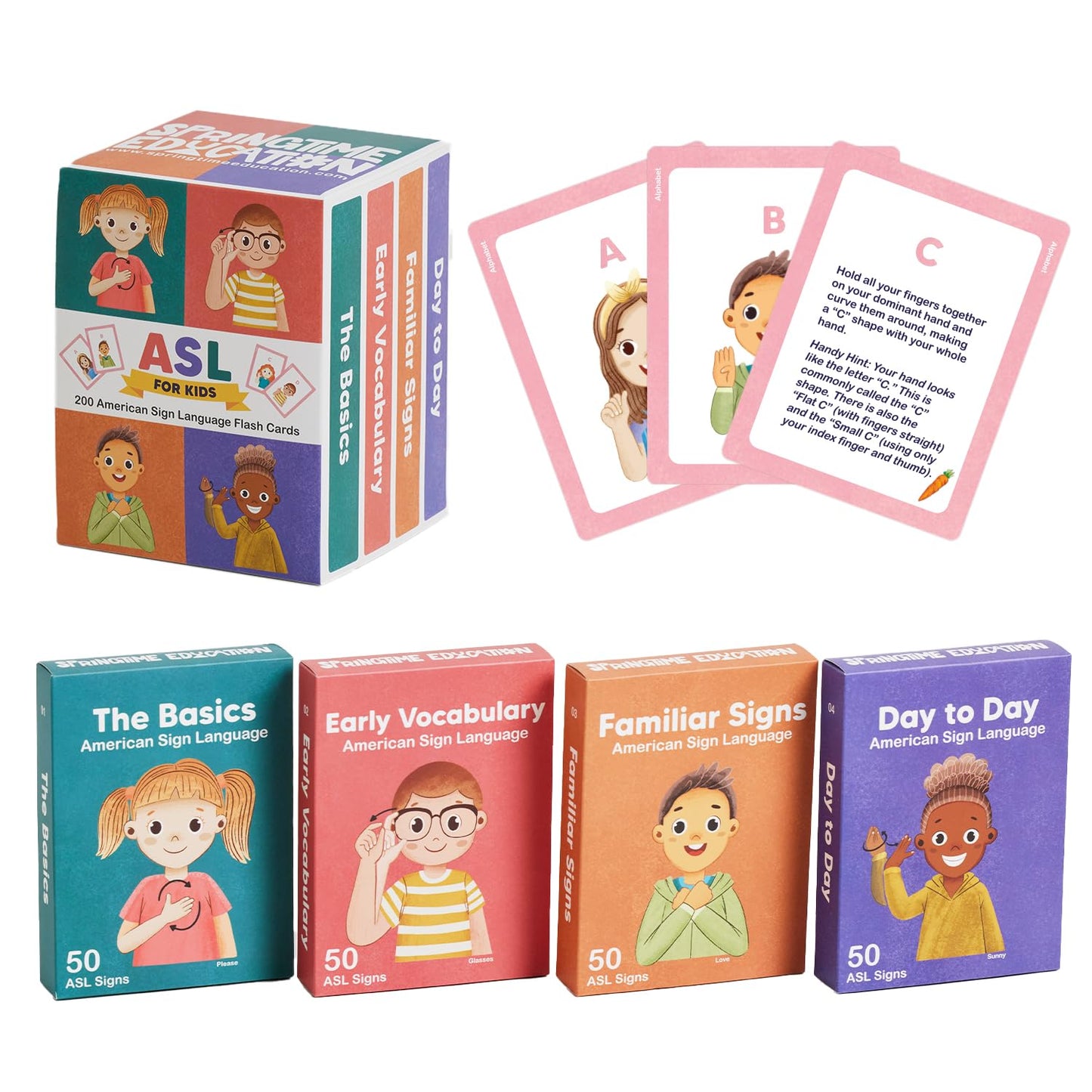 ASL Kids Flash Cards – 200 ASL Cards for Children & Beginners | Springtime Education