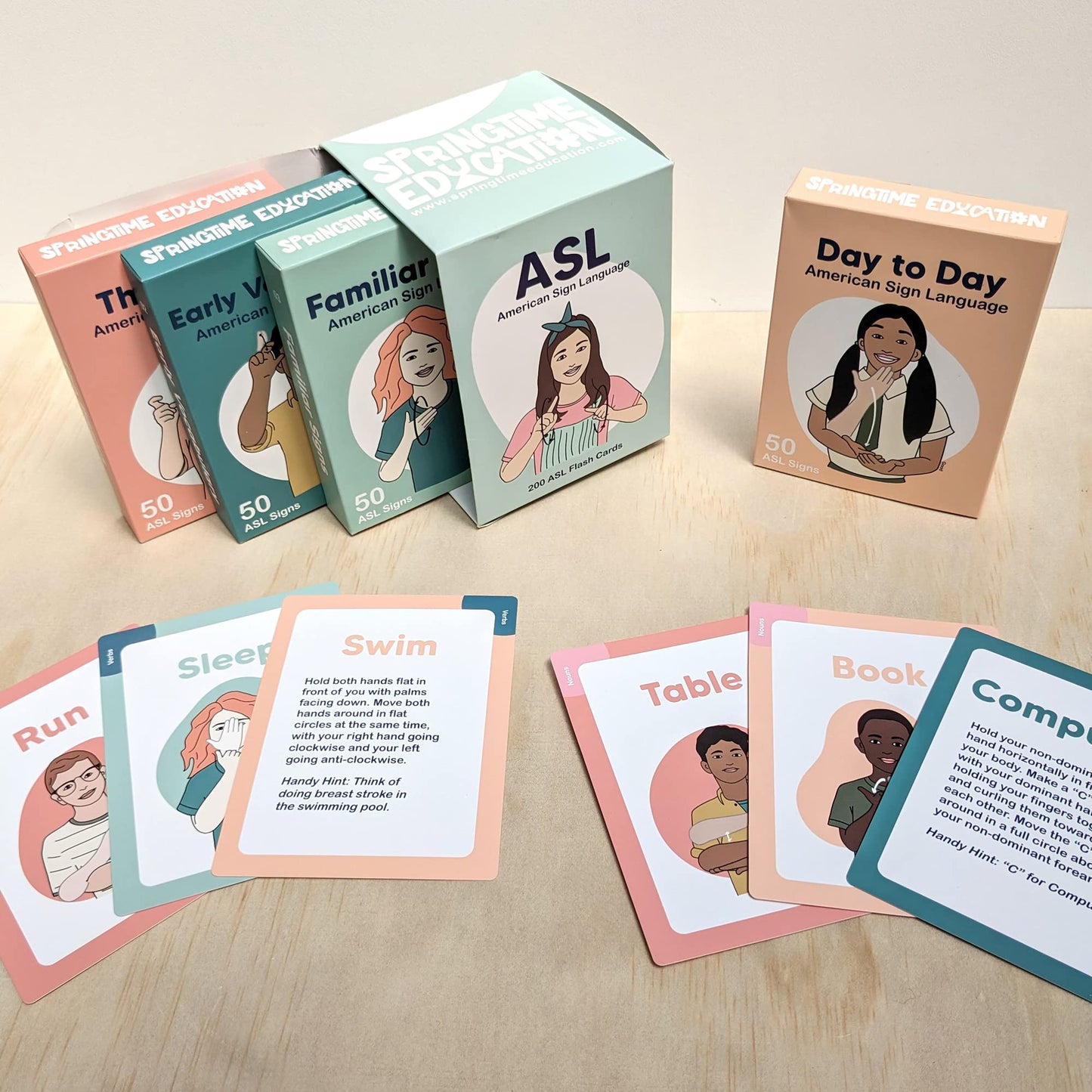 Springtime Education ASL Flash Cards - 200 Beginner American Sign Language Cards
