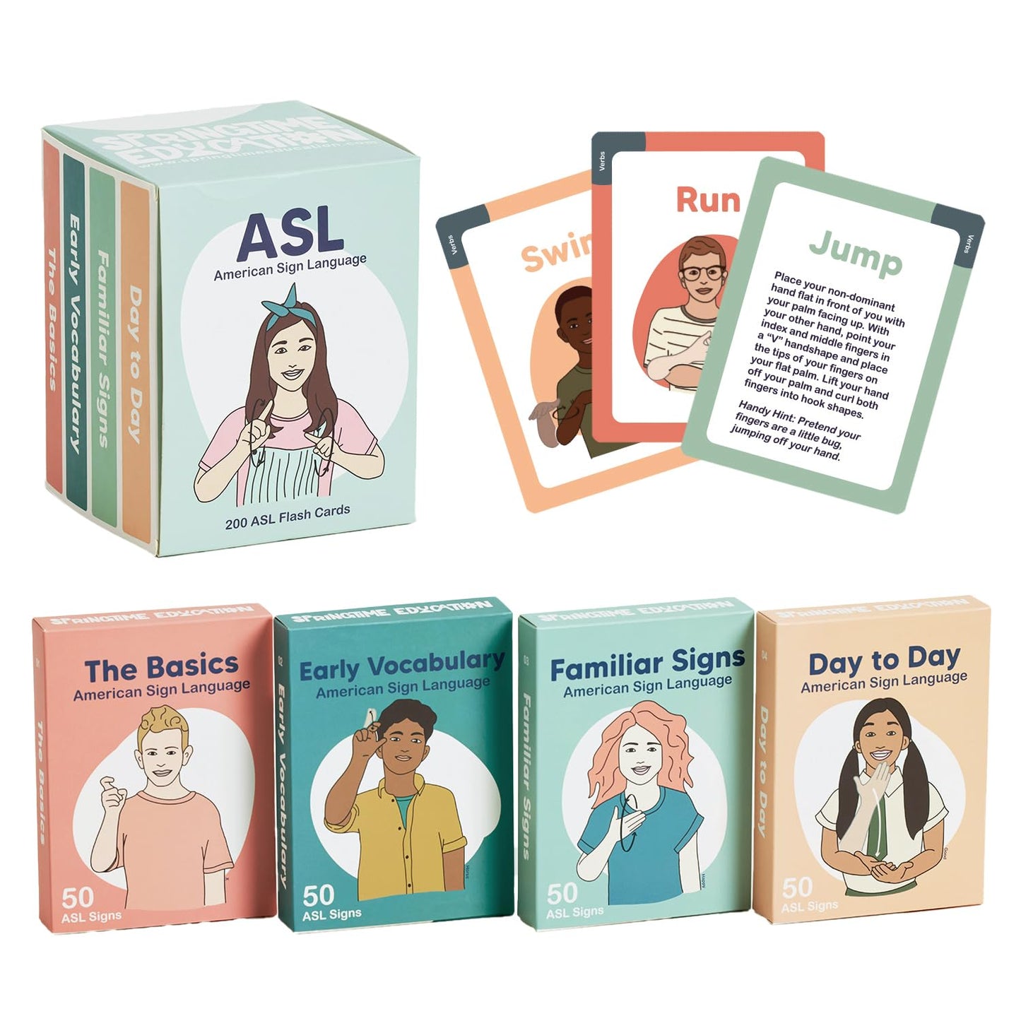 Springtime Education ASL Flash Cards - 200 Beginner American Sign Language Cards