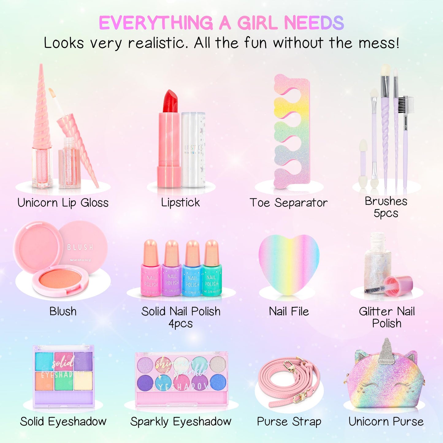 Sprinkles Toyz Kids Real Makeup Kit for Girls – Talc-Free & Washable with Unicorn Purse