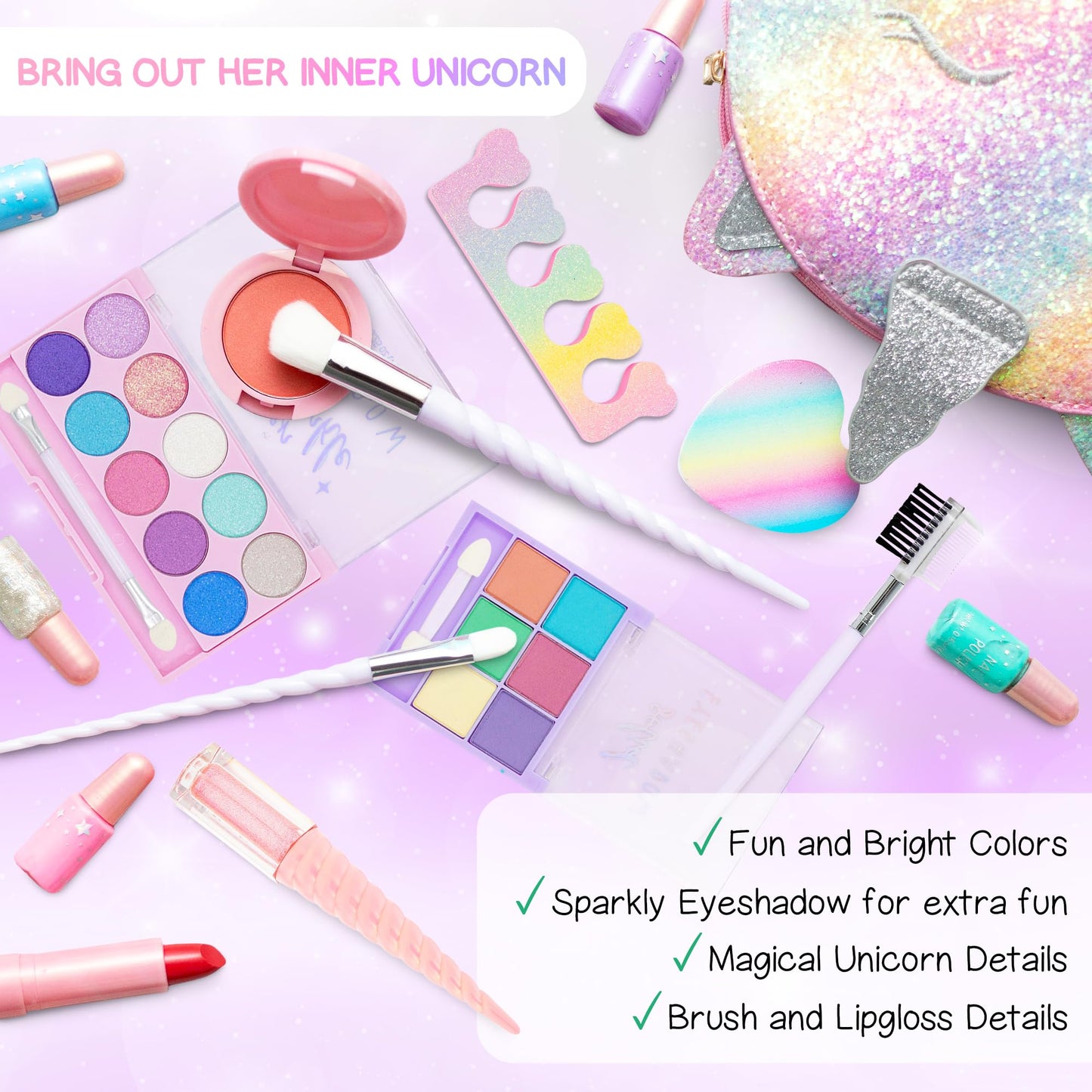 Sprinkles Toyz Kids Real Makeup Kit for Girls – Talc-Free & Washable with Unicorn Purse