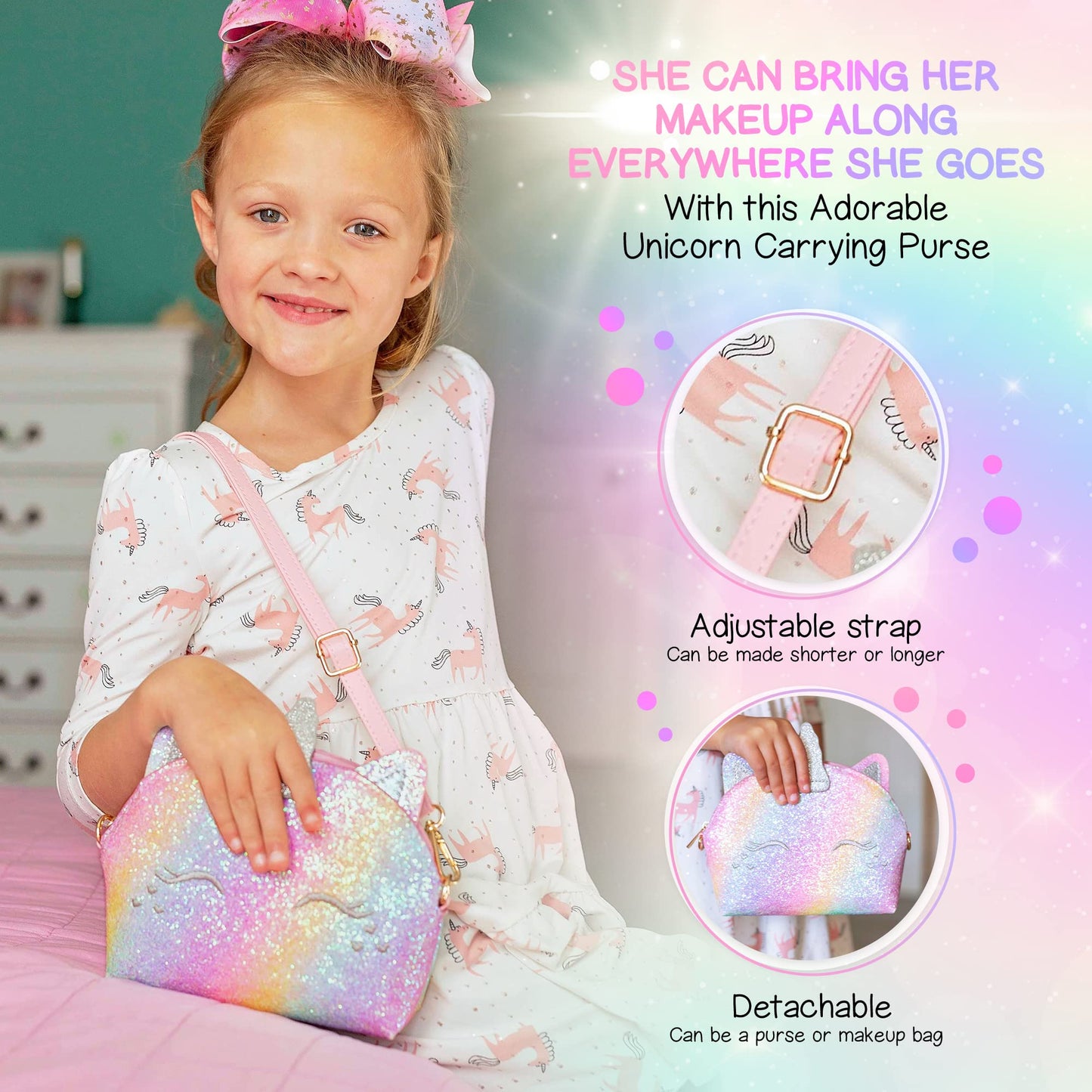 Sprinkles Toyz Kids Real Makeup Kit for Girls – Talc-Free & Washable with Unicorn Purse
