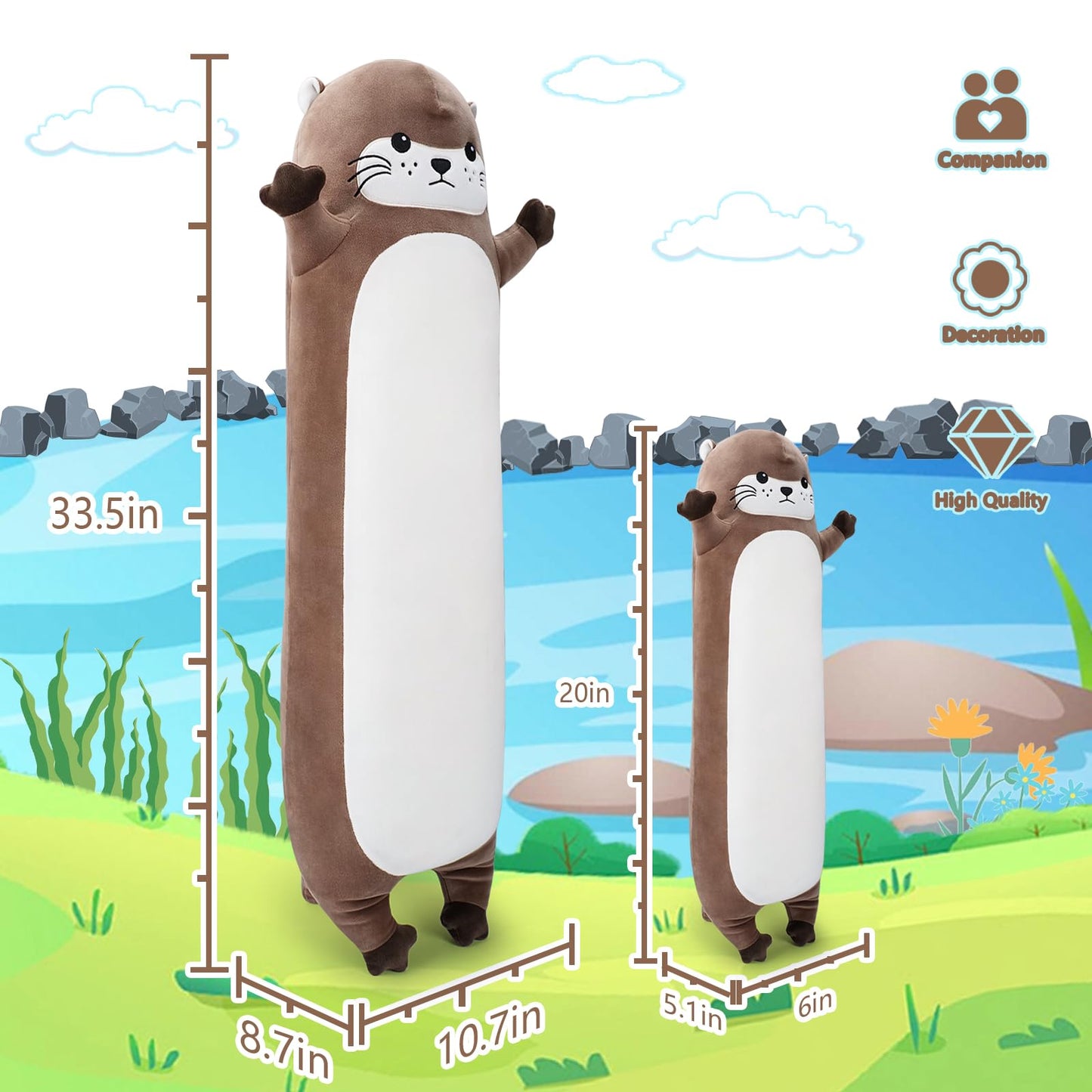 Sprinqdawin Large Otter Plush — 20in Plush Toy & Body Pillow