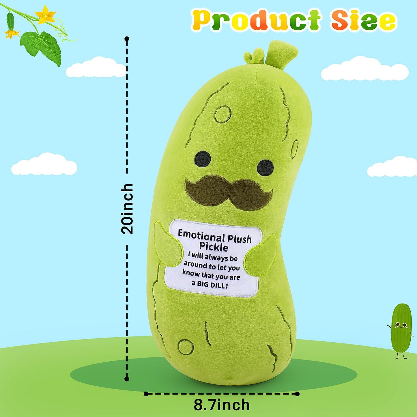 Sprinqdawin Emotional Plush Pickle 20-Inch — Pickle Stuffed Animal with Positive Warm Words | Plush Toy & Pillow
