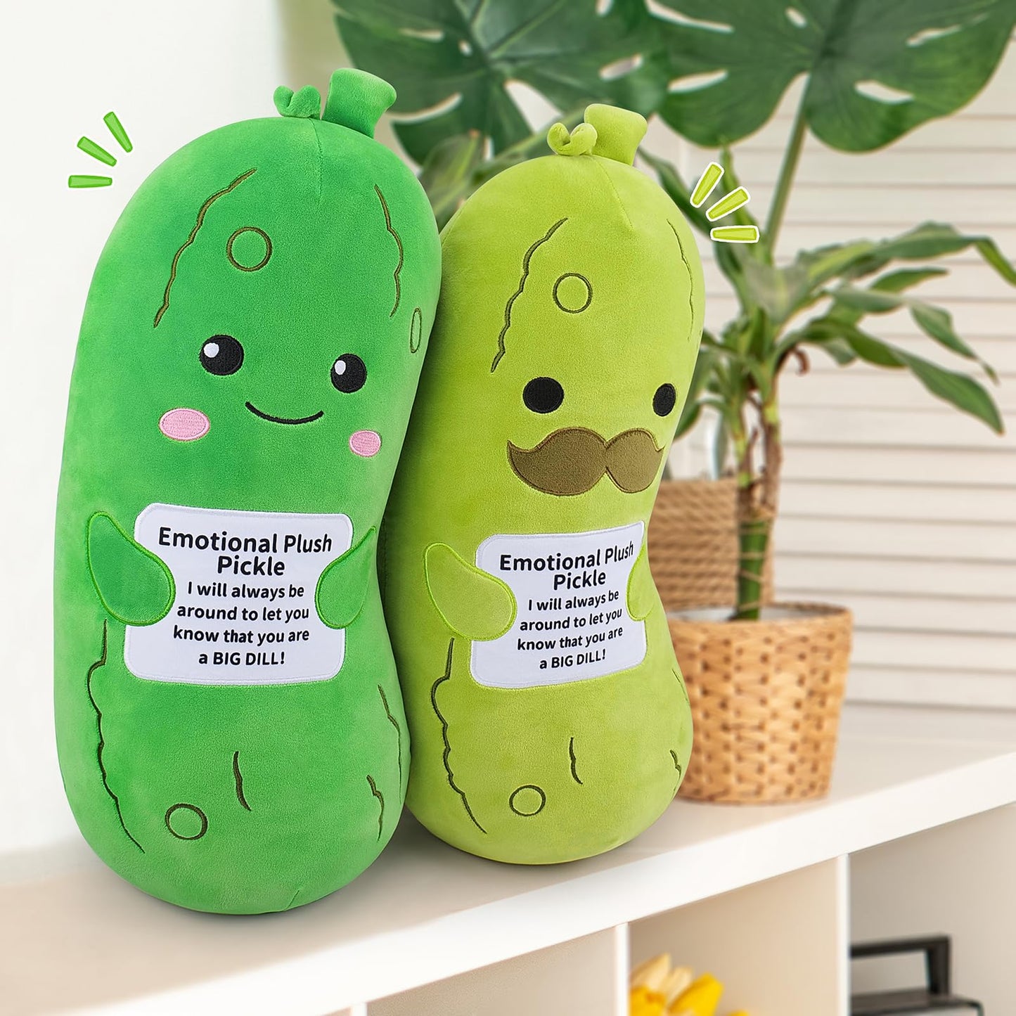 Sprinqdawin Emotional Plush Pickle 20-Inch — Pickle Stuffed Animal with Positive Warm Words | Plush Toy & Pillow