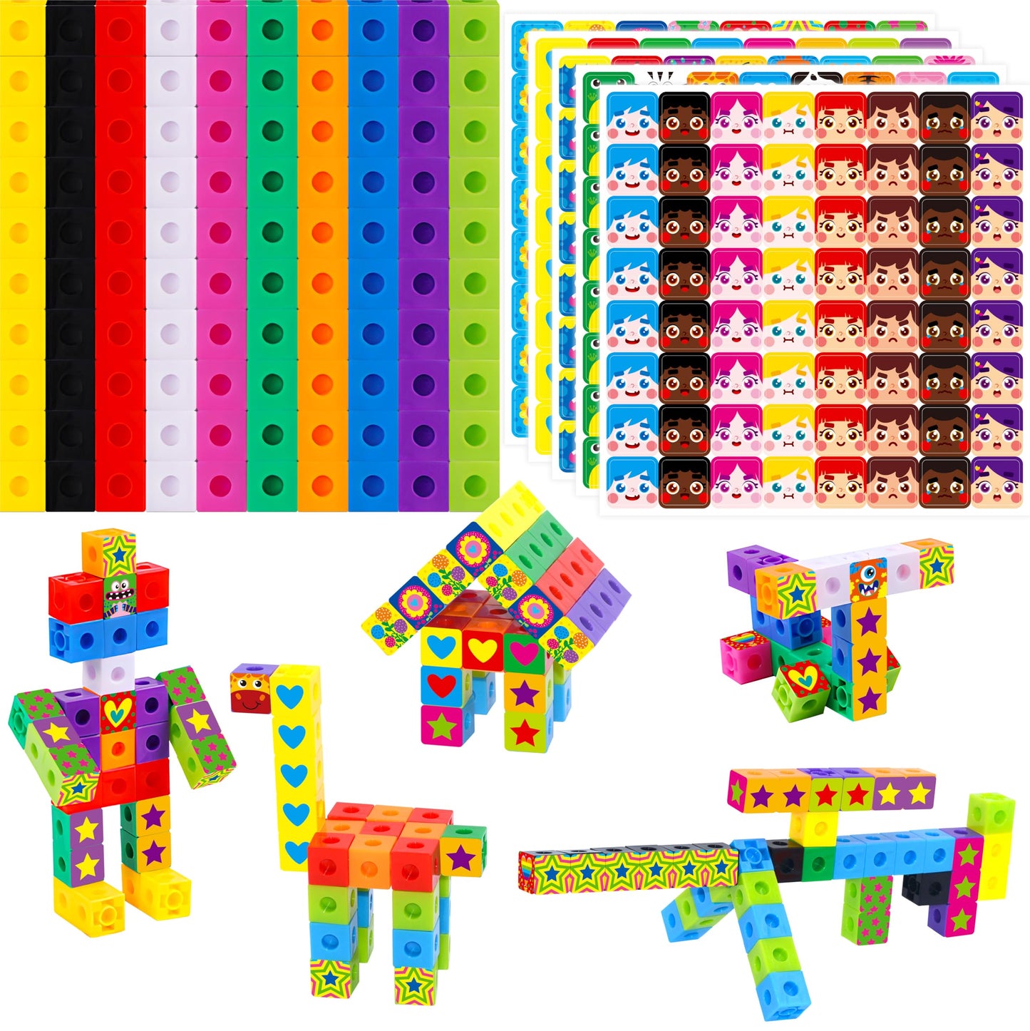 SpriteGru 100 Math Linking Cubes with 320 Sticker Pack – Early Math & STEM Toy