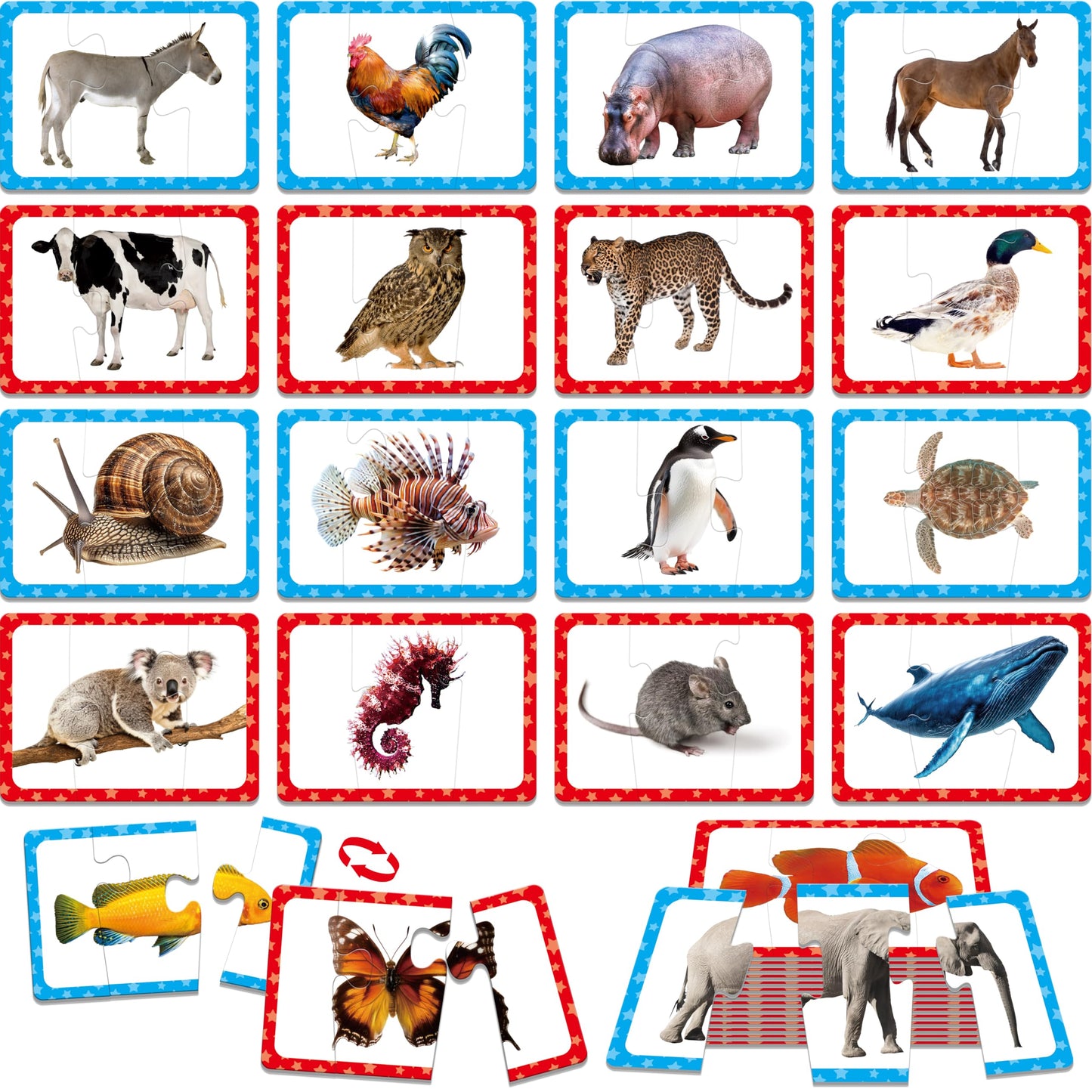 SpriteGru 48 Animal Matching Puzzles with Error-Correction - 3-Piece Self-Correcting Game for Toddlers