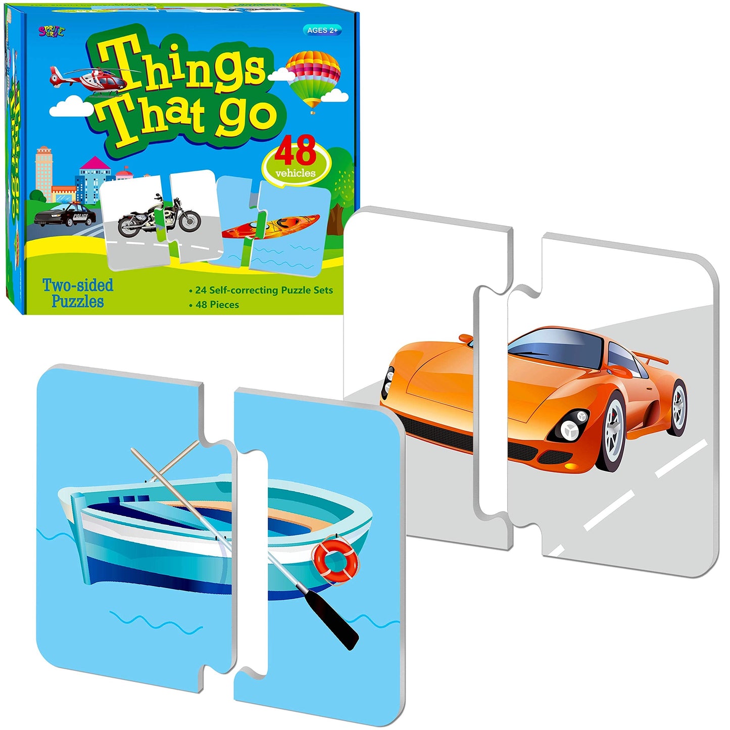 SpriteGru 48 Vehicle Matching Puzzles – Pre-Primer, 24 Double-Sided Blocks