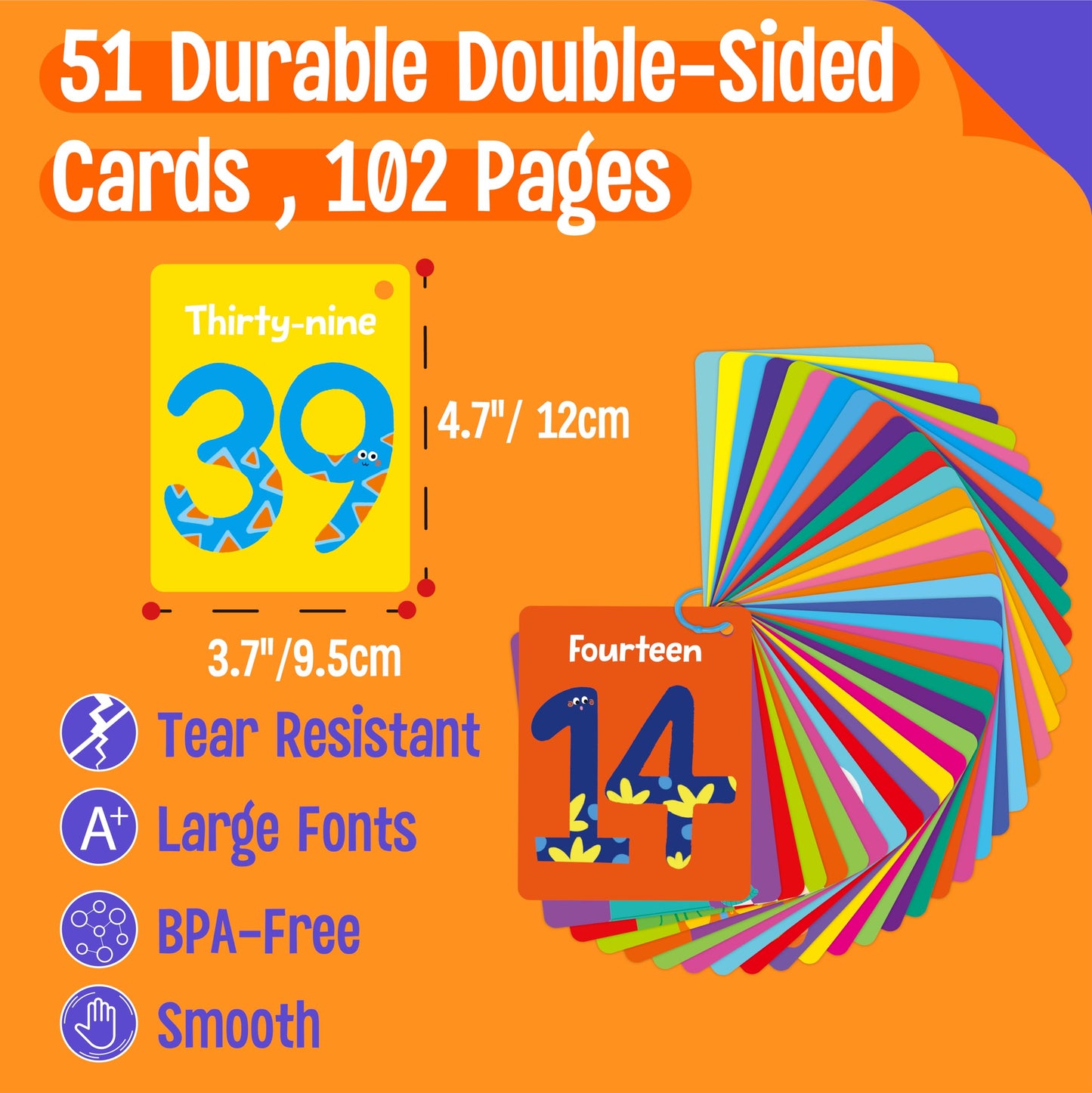 SpriteGru 51 Number Flashcards 0-50 – Double-Sided, Reclosable Rings