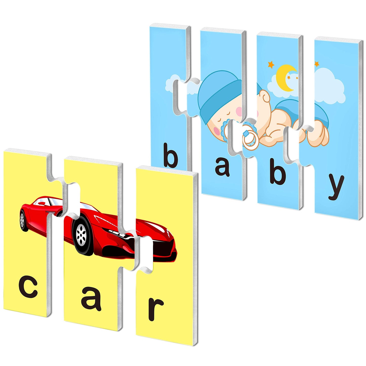 SpriteGru 72-Word Spelling Puzzles with Self-Correction – 3 & 4 Piece Preschool Blocks (36 Double-Sided)