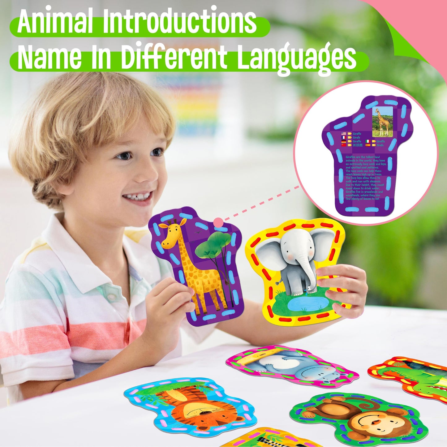 SpriteGru 9-Piece Kids Lacing Cards | 9 Wild Animals Sewing Cards + Colorful Laces