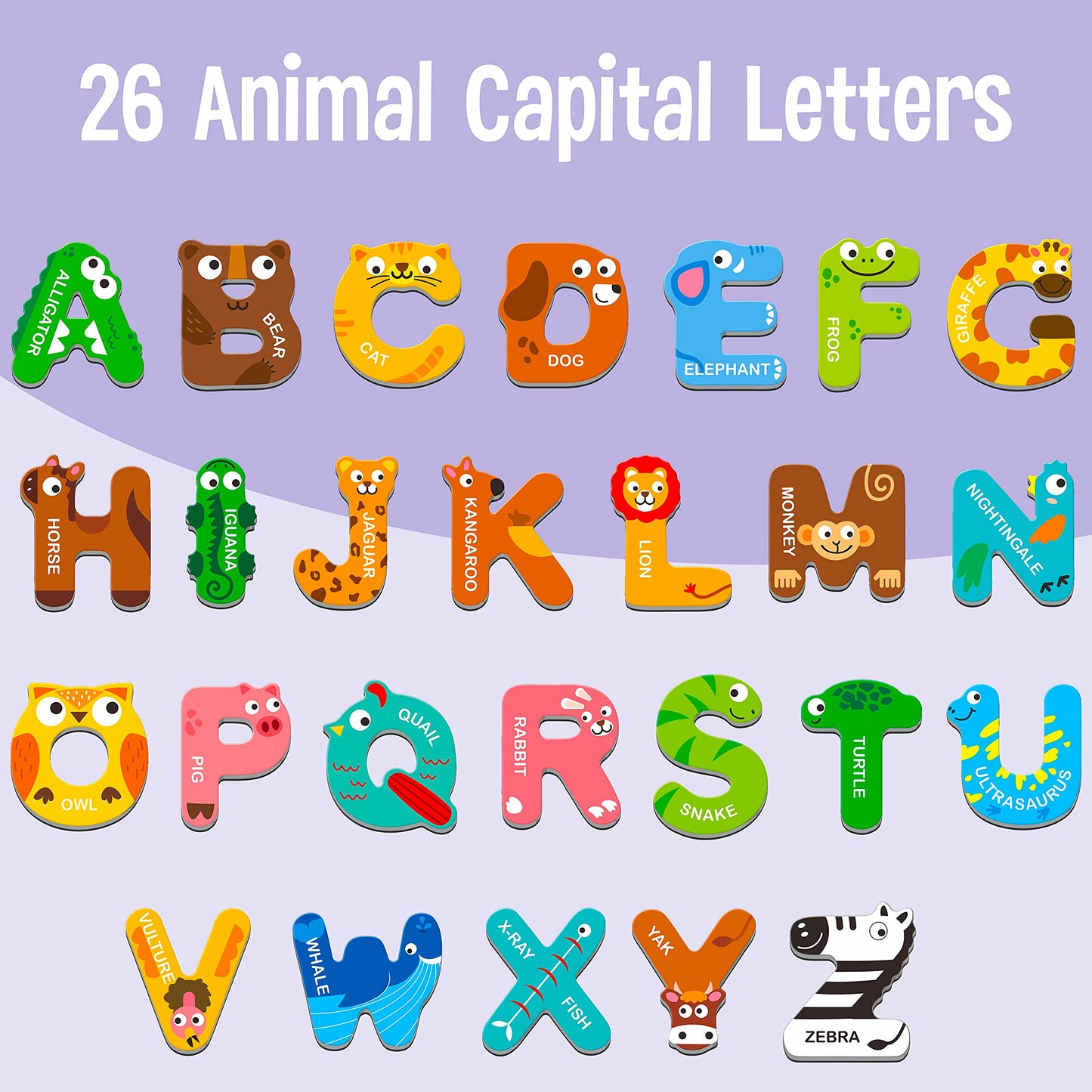SpriteGru Large Magnetic Letters – Animal Alphabet ABC Magnets for Fridge, Colorful Learning Toys