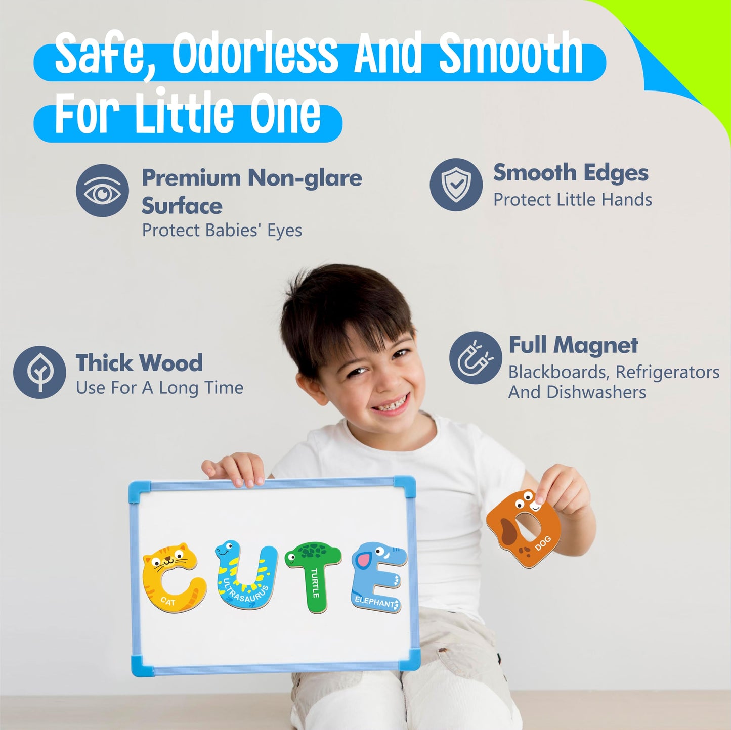 SpriteGru 26 Magnetic Wooden Letters – Animal Alphabet Fridge Magnets for Kids
