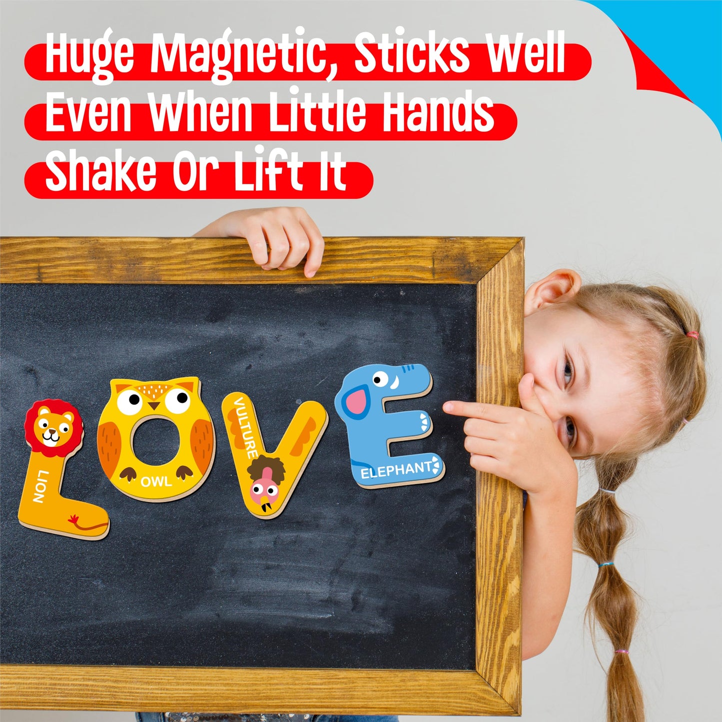 SpriteGru 26 Magnetic Wooden Letters – Animal Alphabet Fridge Magnets for Kids