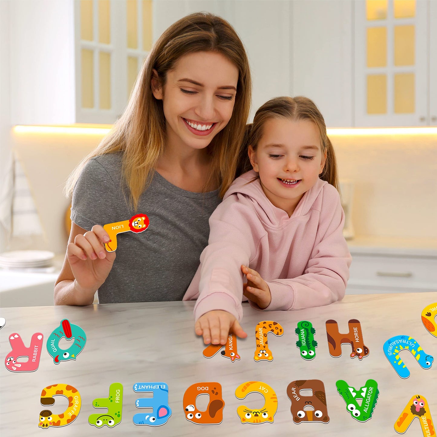 SpriteGru Large Magnetic Letters – Animal Alphabet ABC Magnets for Fridge, Colorful Learning Toys