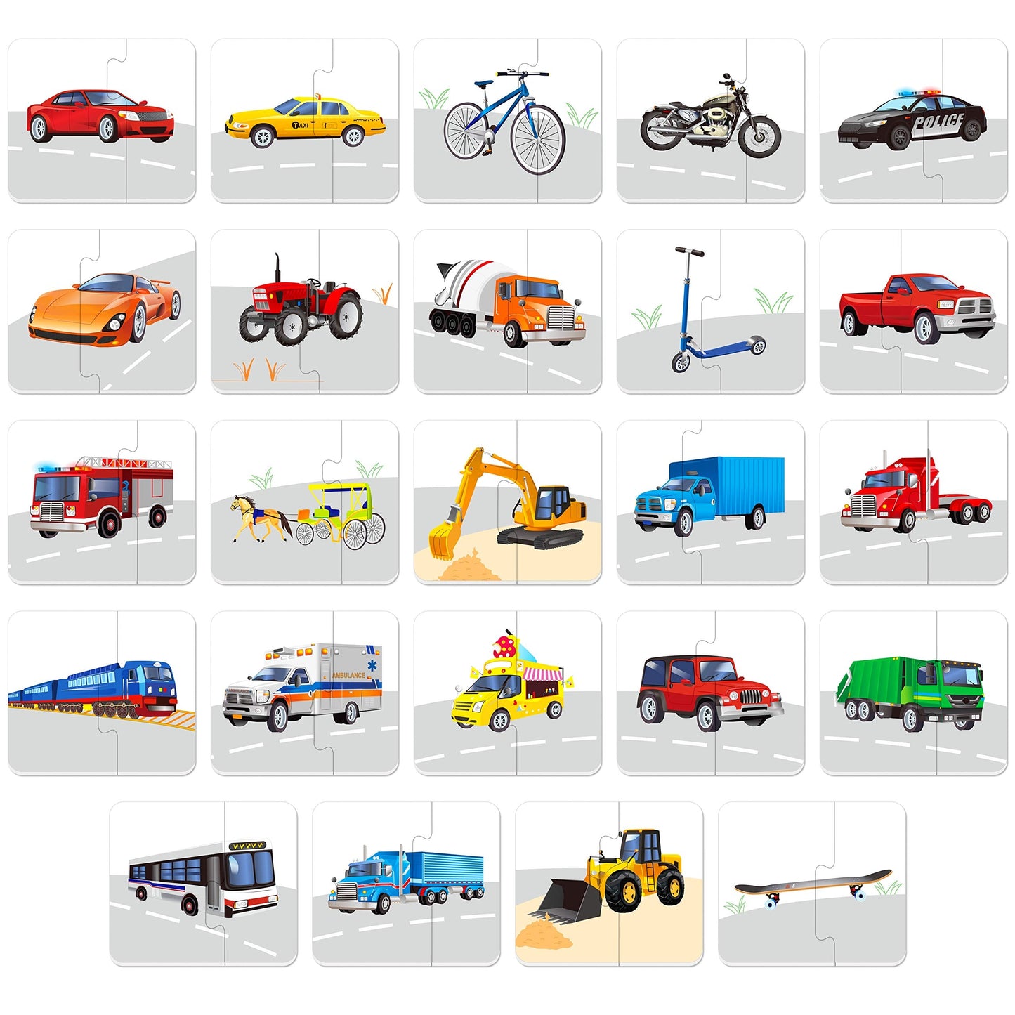 SpriteGru 48 Vehicle Matching Puzzles – Pre-Primer, 24 Double-Sided Blocks