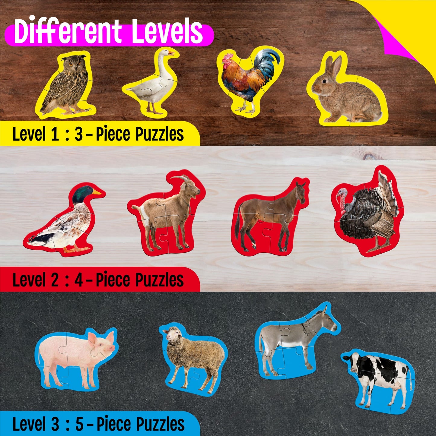 SpriteGru 12-Pack Realistic Farm Animal Puzzles – Step-by-Step 48-Piece Jigsaws for Beginners (Ages 3+)