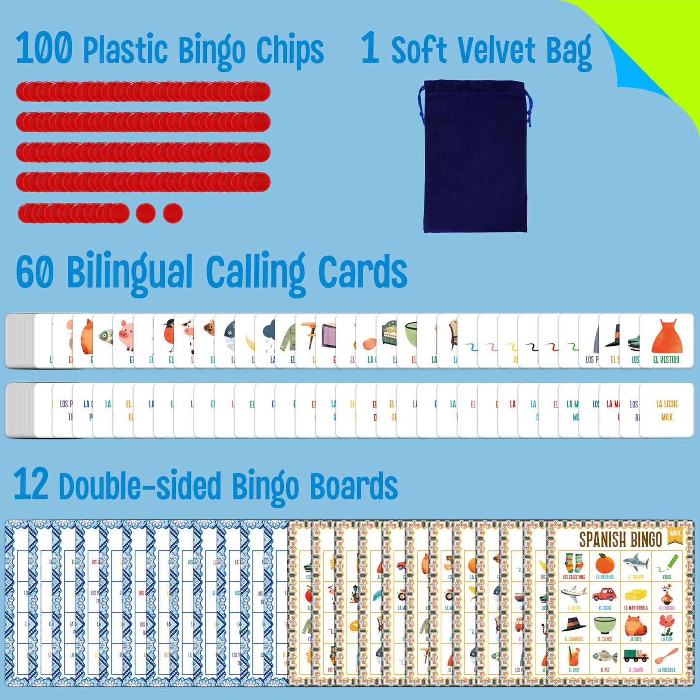 SpriteGru Spanish Bingo Game – Bilingual Word Learning for Ages 5+ (Up to 12 Players)