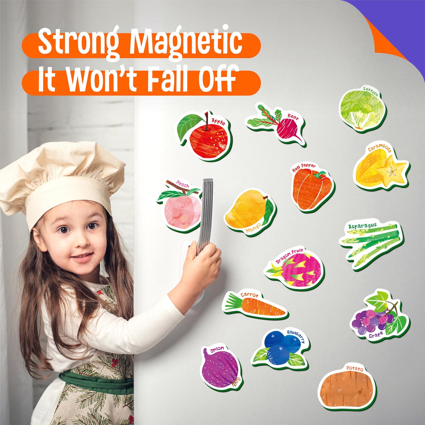 SpriteGru 35-Piece Fruit & Vegetable Magnets – Soft Foam Fridge Toys for Toddlers