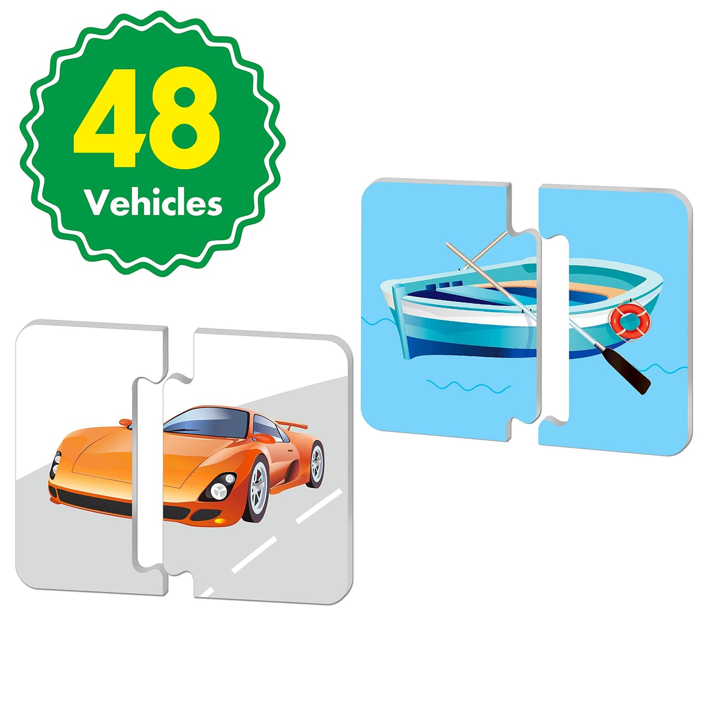SpriteGru 48 Vehicle Matching Puzzles – Pre-Primer, 24 Double-Sided Blocks