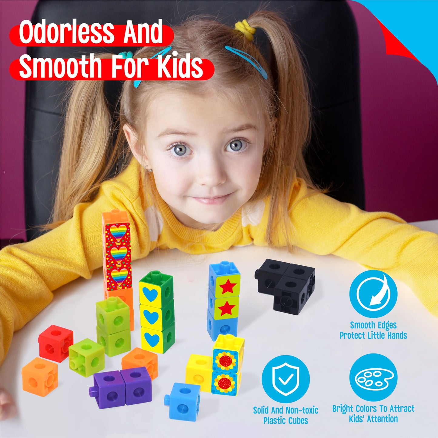 SpriteGru 100 Math Linking Cubes with 320 Sticker Pack – Early Math & STEM Toy