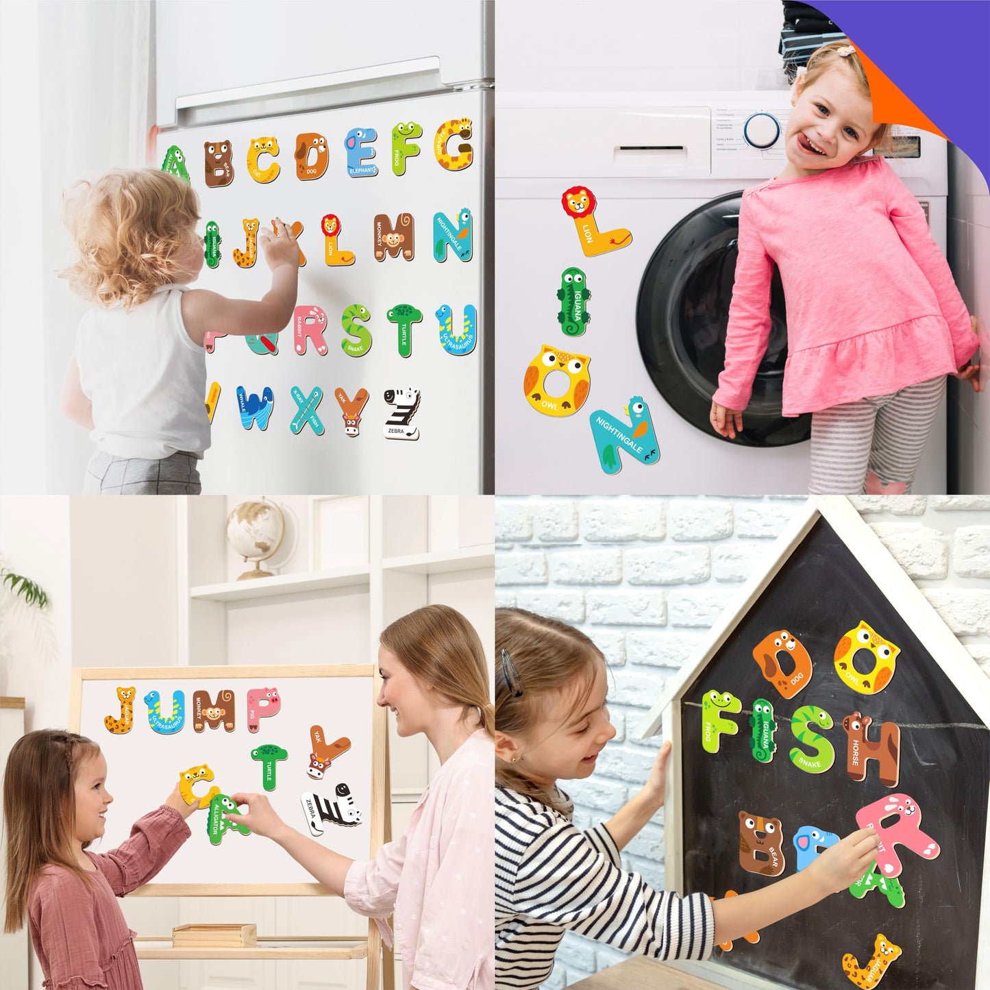 SpriteGru 26 Magnetic Wooden Letters – Animal Alphabet Fridge Magnets for Kids