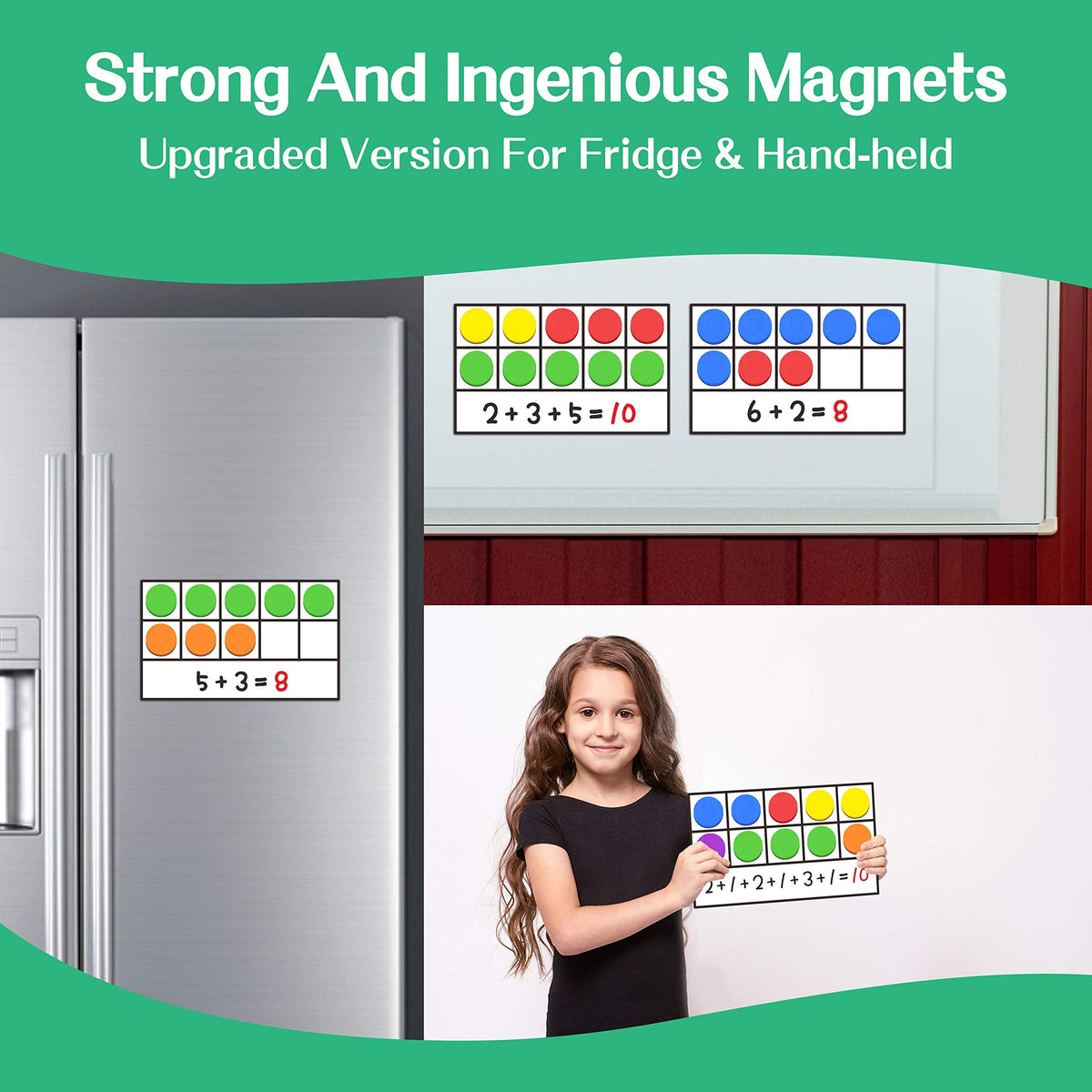 SpriteGru Magnetic Ten-Frame Set – 6 Frames, 66 Color Discs, 2 Markers (Fridge & Handheld)