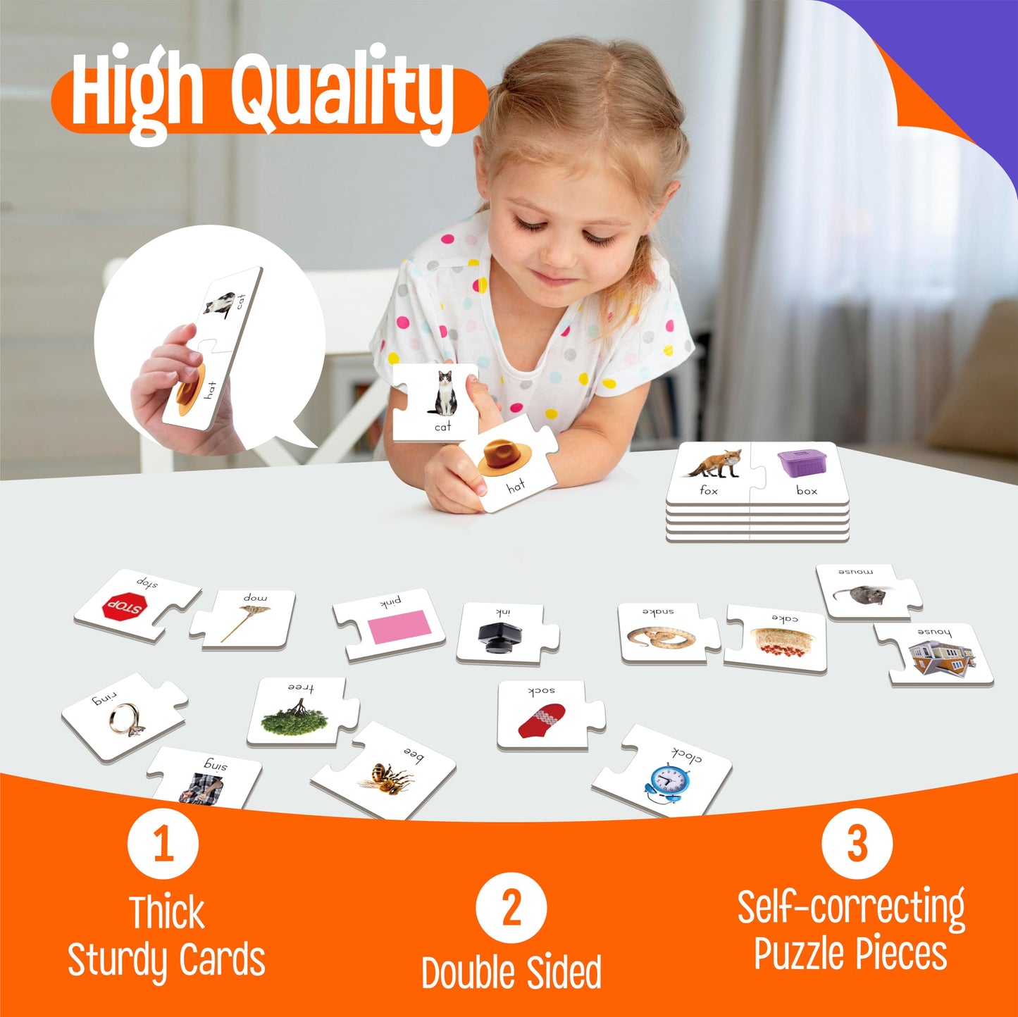 SpriteGru Rhyming Puzzles: 26 Groups Phonics Matching Cards for Early Learning