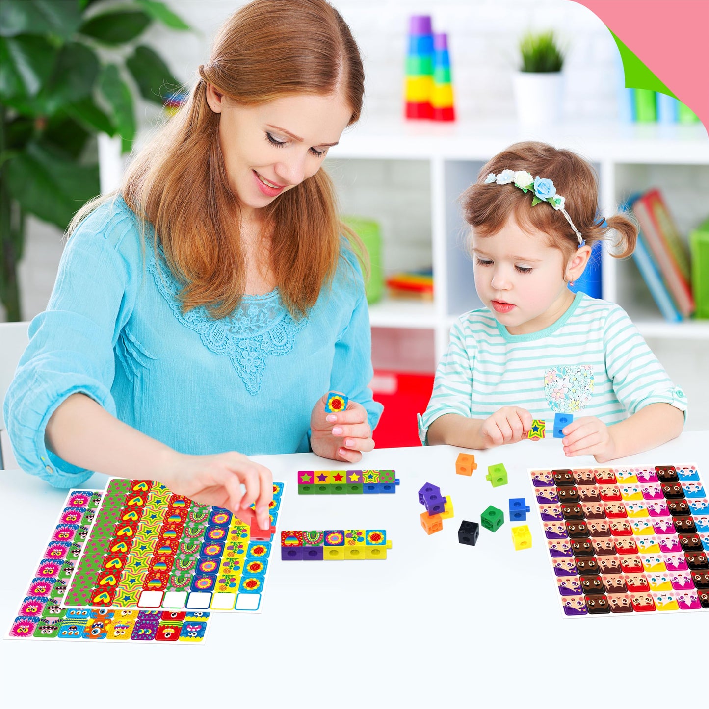 SpriteGru 100 Math Linking Cubes with 320 Sticker Pack – Early Math & STEM Toy