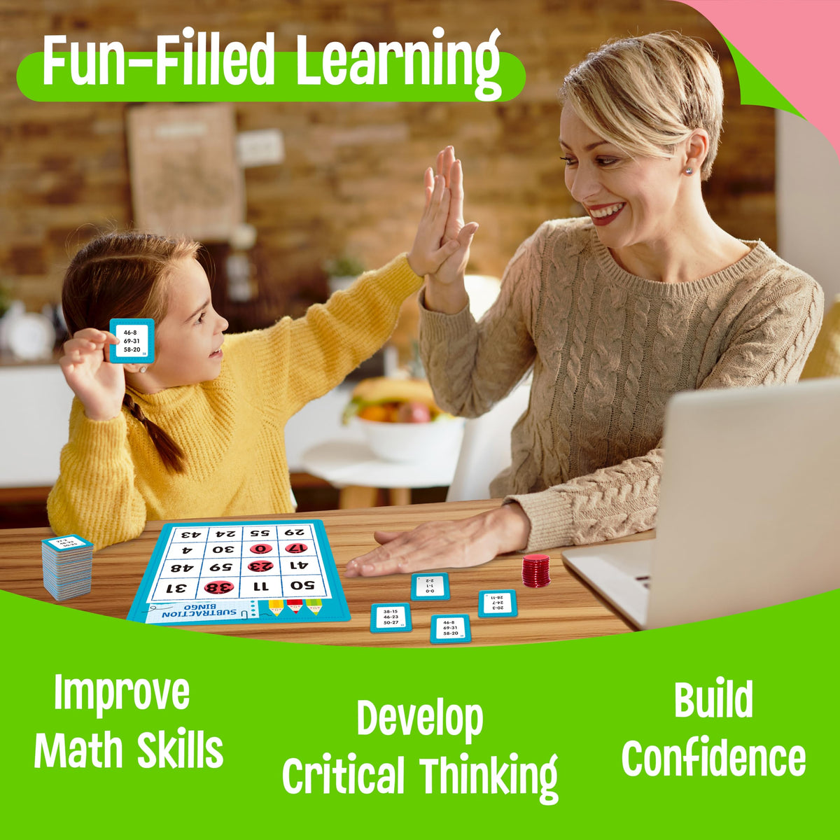 SpriteGru Addition & Subtraction Bingo Game – 360 Math Problems for Kids 4-8 | Classroom & Home Learning