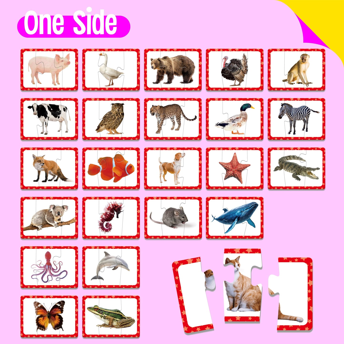SpriteGru 48 Animal Matching Puzzles with Error-Correction - 3-Piece Self-Correcting Game for Toddlers