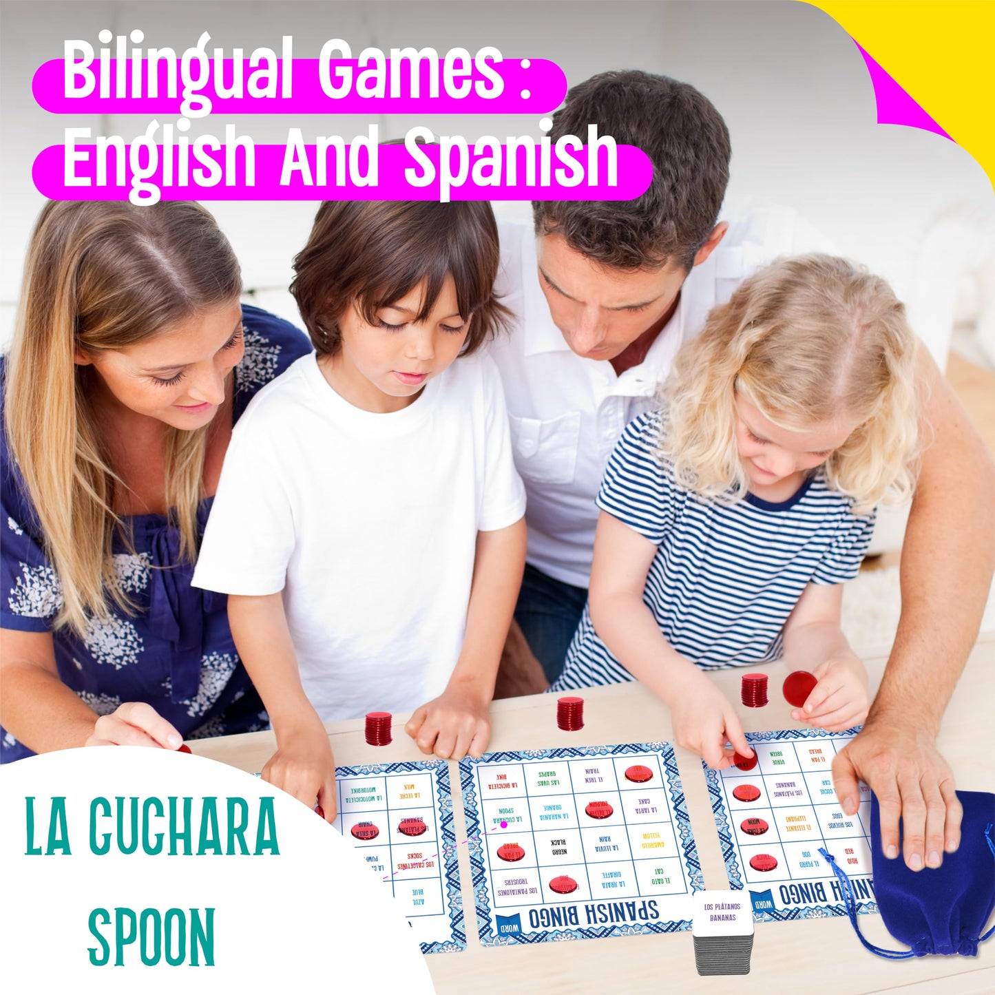 SpriteGru Spanish Bingo Game – Bilingual Word Learning for Ages 5+ (Up to 12 Players)