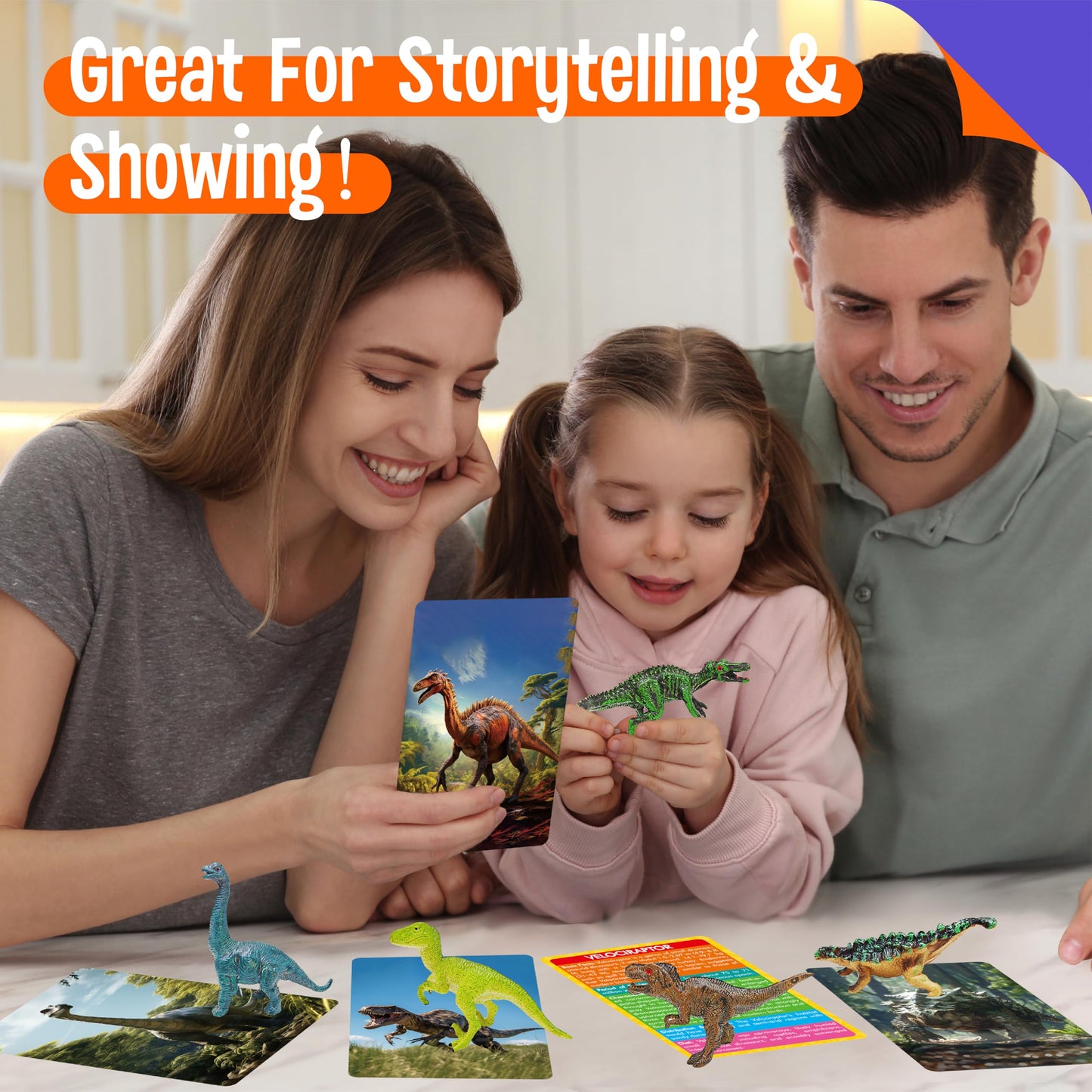 SpriteGru 12-Piece Dinosaur Figurines with Flashcards | Montessori Learning Kit for Kids