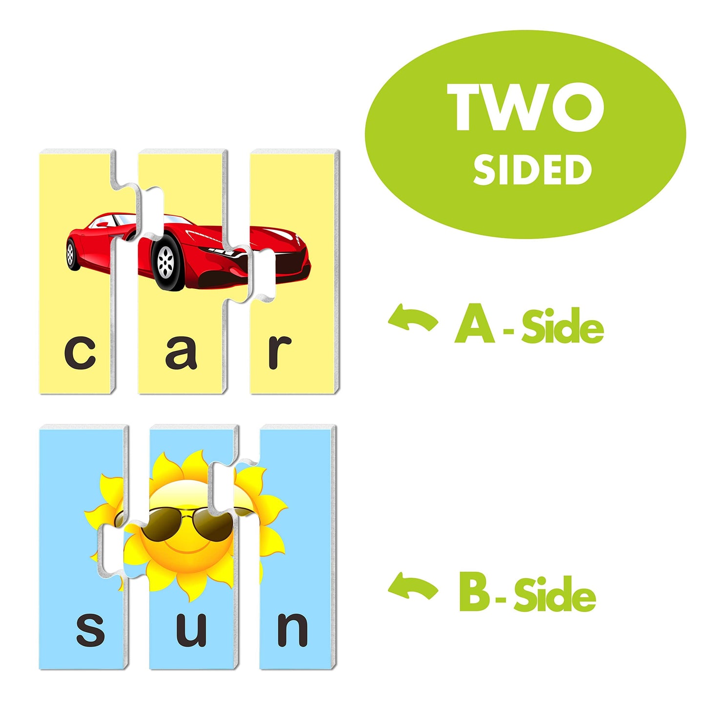 SpriteGru 72-Word Spelling Puzzles with Self-Correction – 3 & 4 Piece Preschool Blocks (36 Double-Sided)