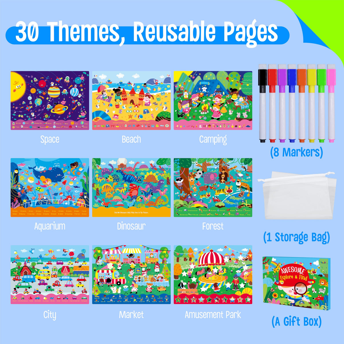 SpriteGru 30 Dry Erase Activities Book – Reusable & Erasable Learning Pad for Kids, Travel
