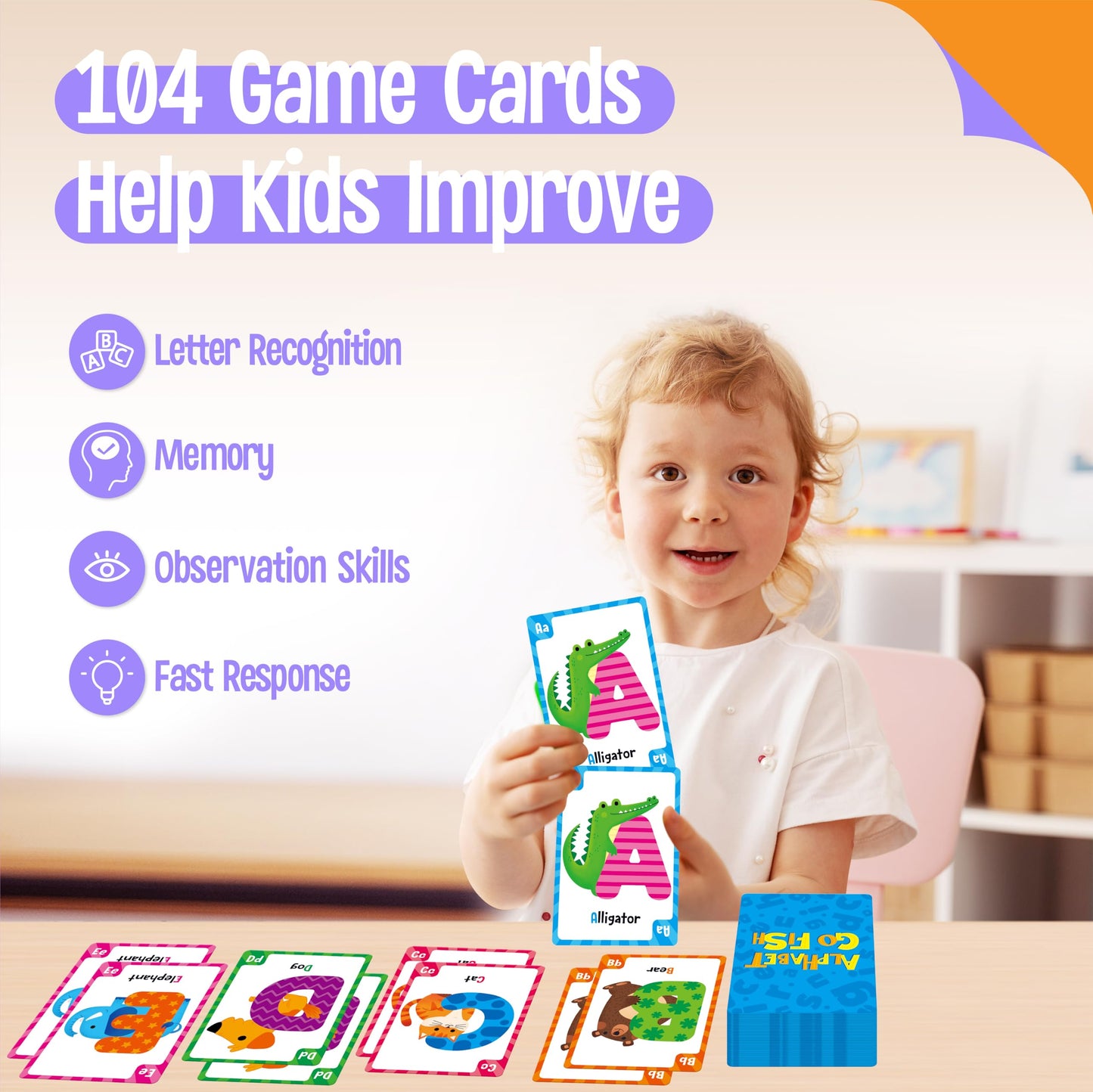 SpriteGru Go Fish Card Game — 104 Alphabet Cards for Kids’ Learning & Family Fun