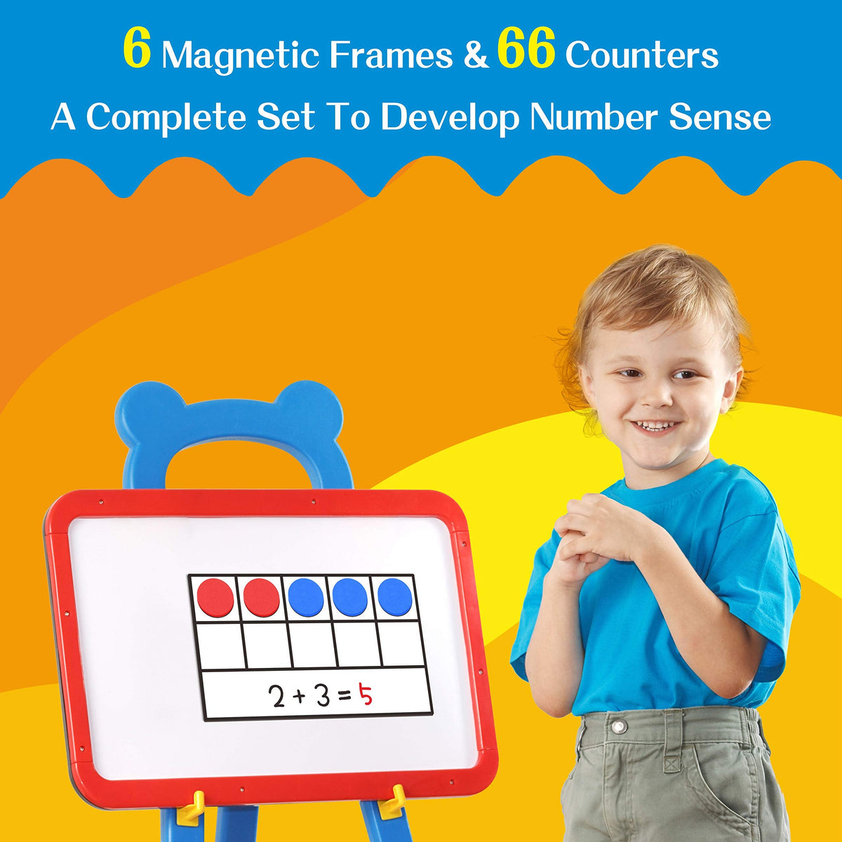 SpriteGru Magnetic Ten-Frame Set – 6 Frames, 66 Color Discs, 2 Markers (Fridge & Handheld)