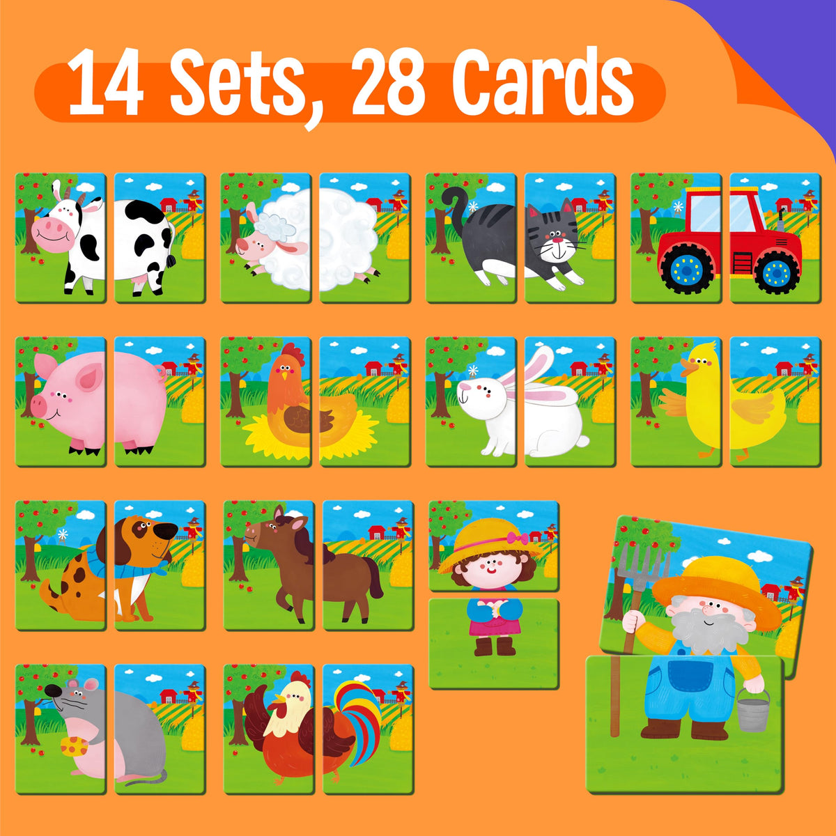 SpriteGru Farm Animal Memory Game – 28 Chunky Cards for Toddlers & Preschoolers