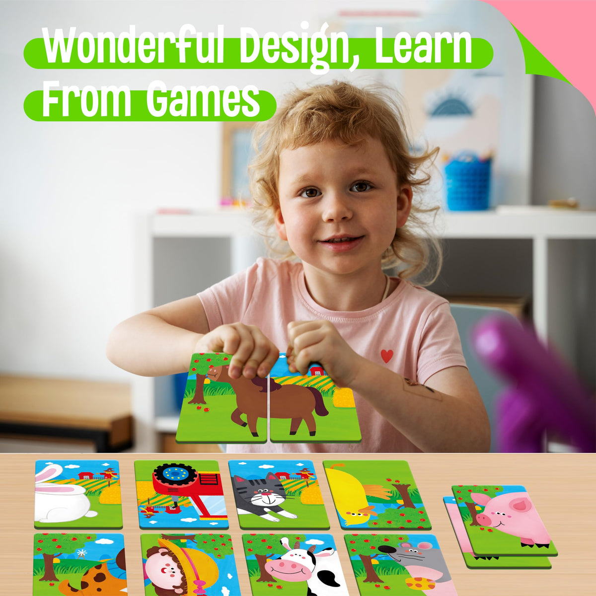 SpriteGru Farm Animal Memory Game – 28 Chunky Cards for Toddlers & Preschoolers