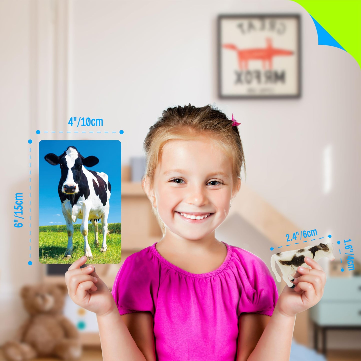 SpriteGru 12-Piece Farm Animal Figurines with Flashcards – Montessori Educational Toy Set