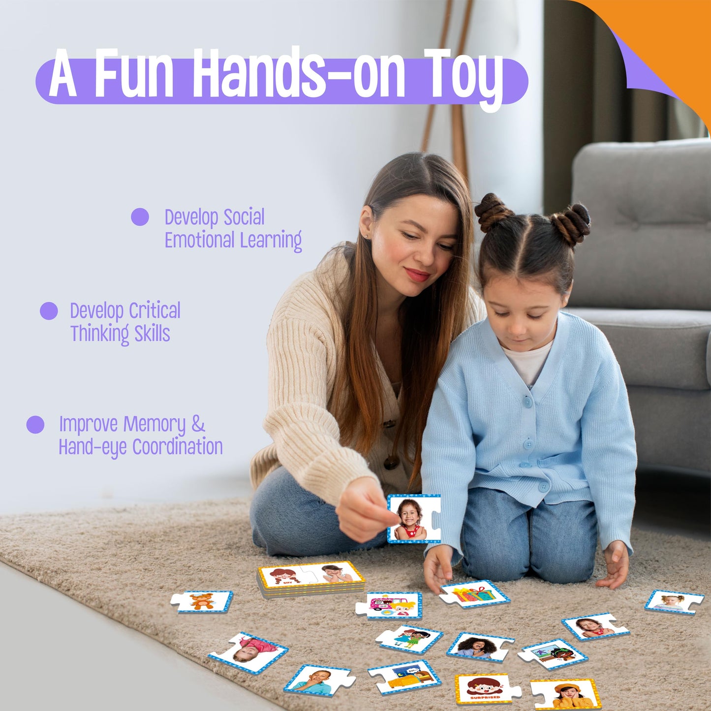 SpriteGru Feelings & Emotions Puzzle Cards – 50-Piece Mood Learning Kit