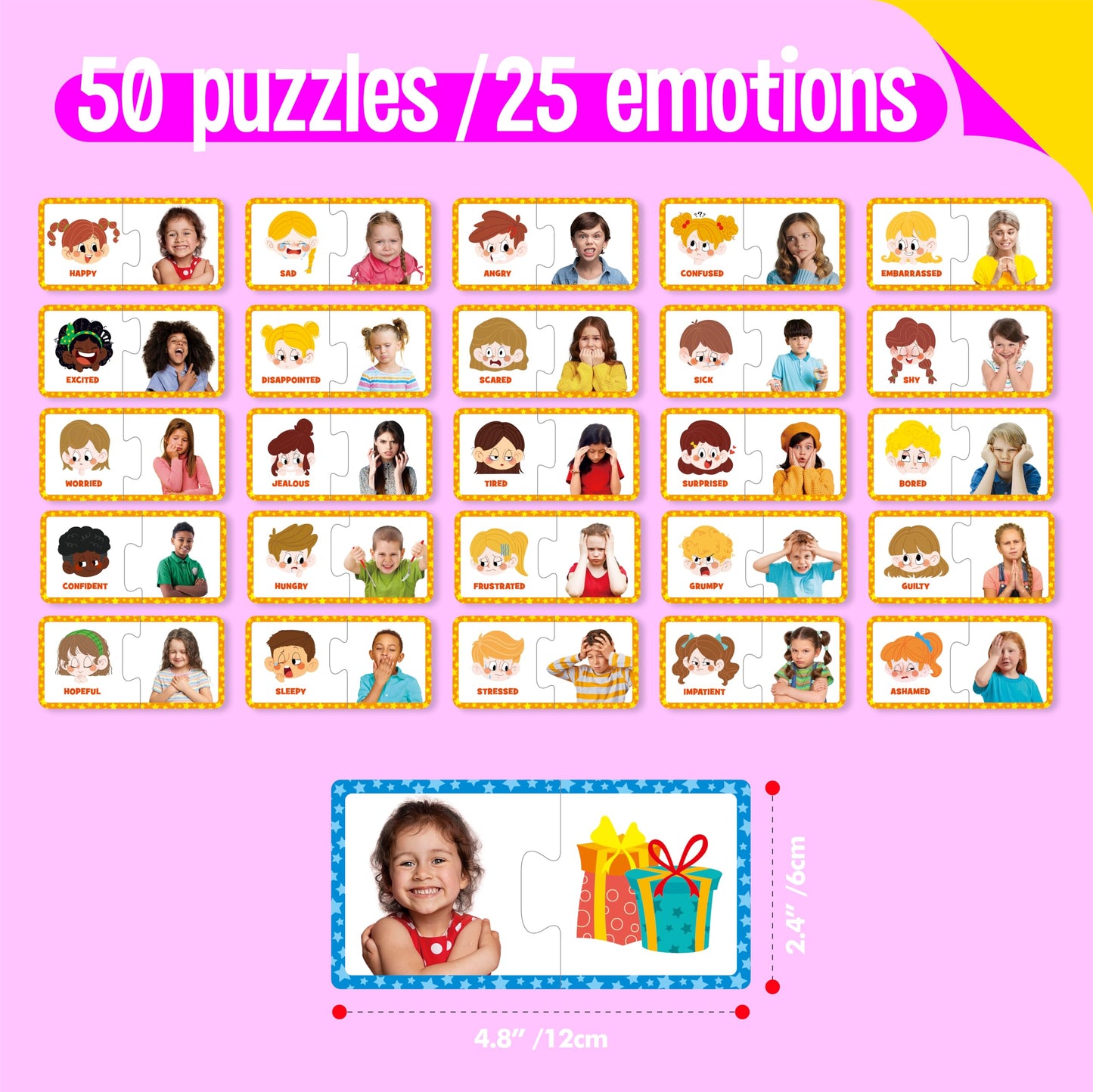 SpriteGru Feelings & Emotions Puzzle Cards – 50-Piece Mood Learning Kit