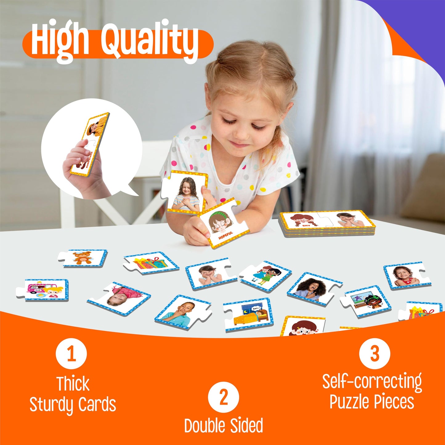SpriteGru Feelings & Emotions Puzzle Cards – 50-Piece Mood Learning Kit