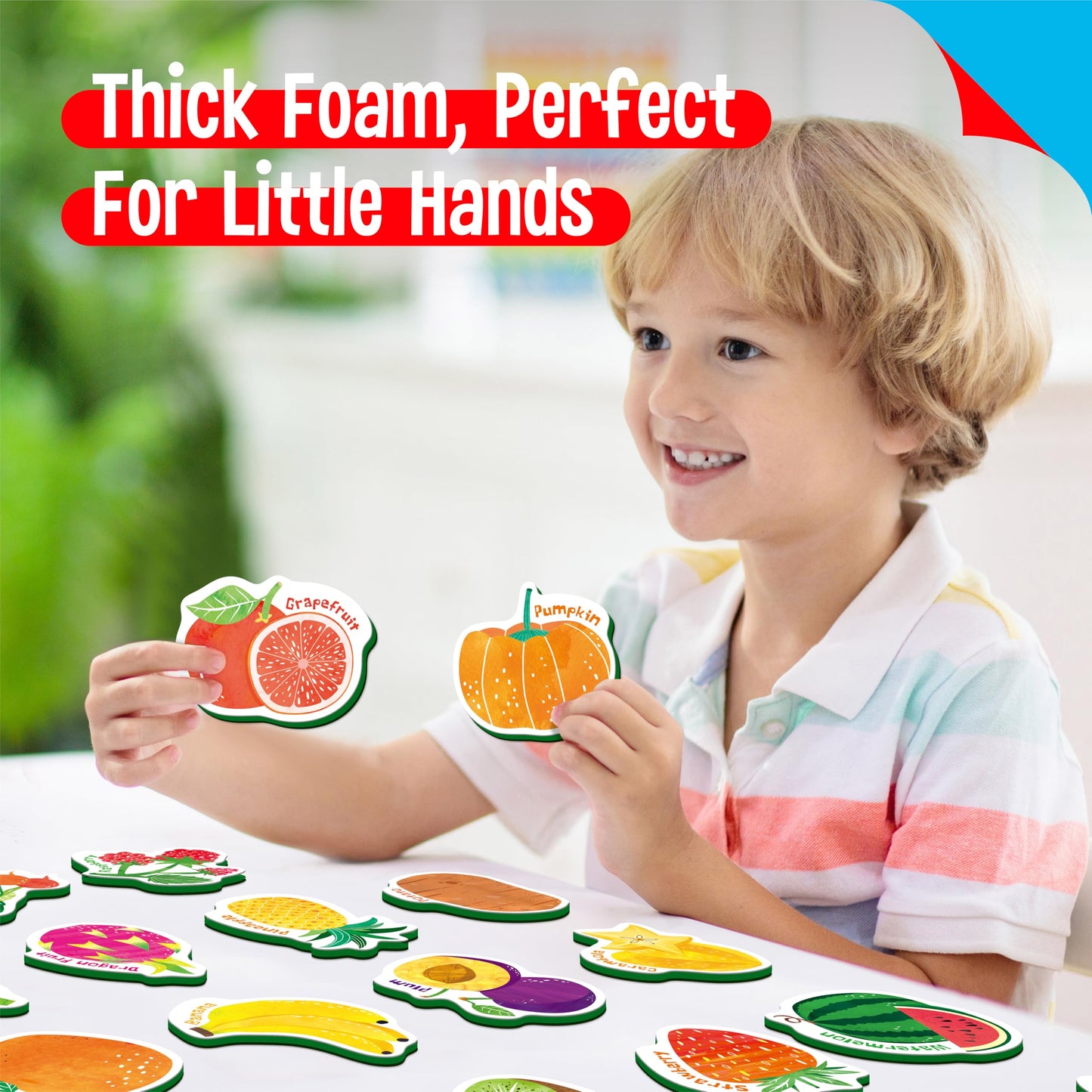 SpriteGru 35-Piece Fruit & Vegetable Magnets – Soft Foam Fridge Toys for Toddlers