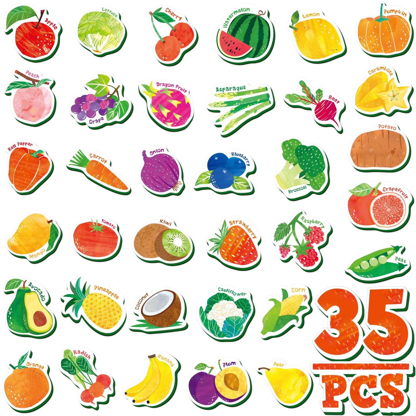 SpriteGru 35-Piece Fruit & Vegetable Magnets – Soft Foam Fridge Toys for Toddlers