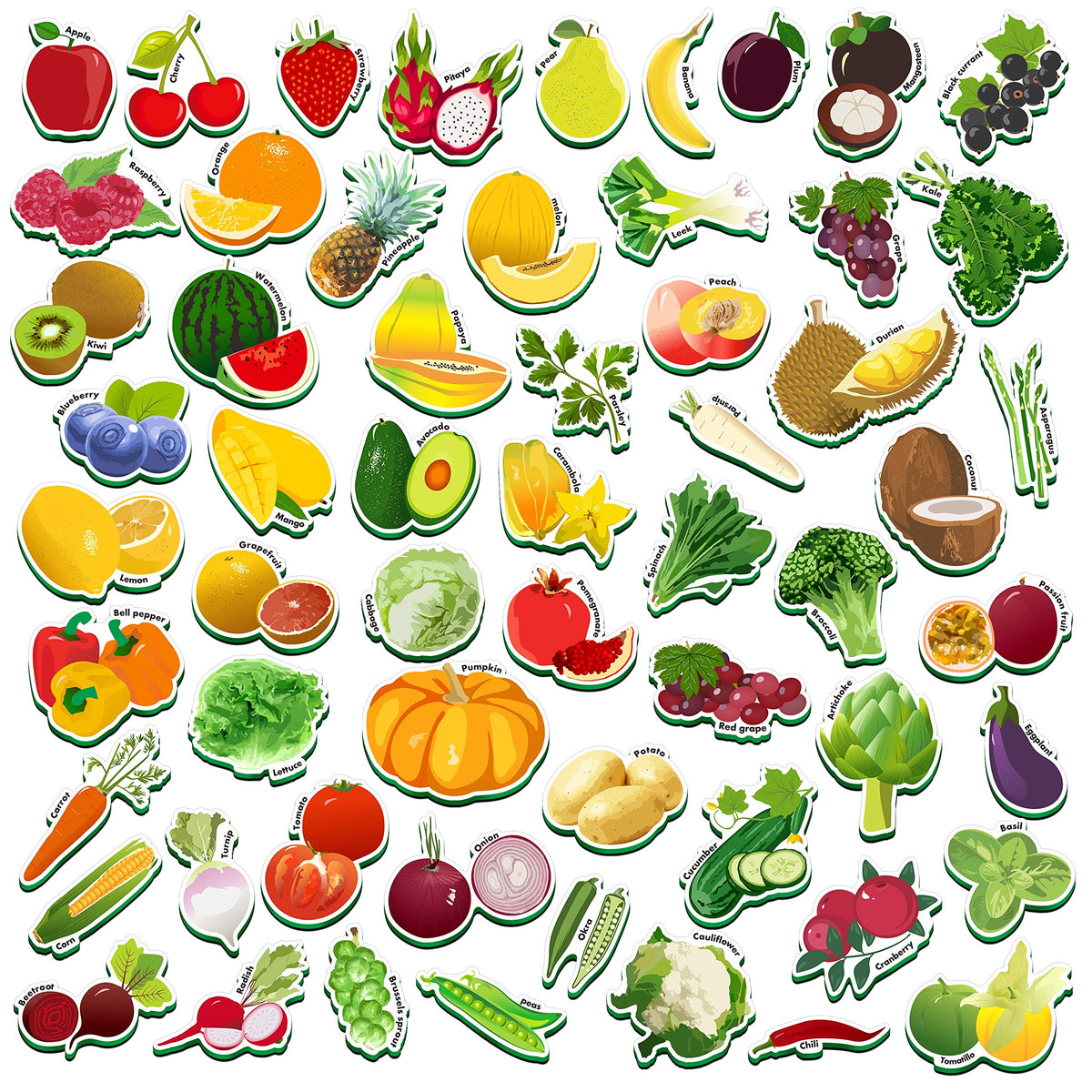 SpriteGru 59-Piece Fruits & Veggies Magnets for Toddlers – Preschool Learning