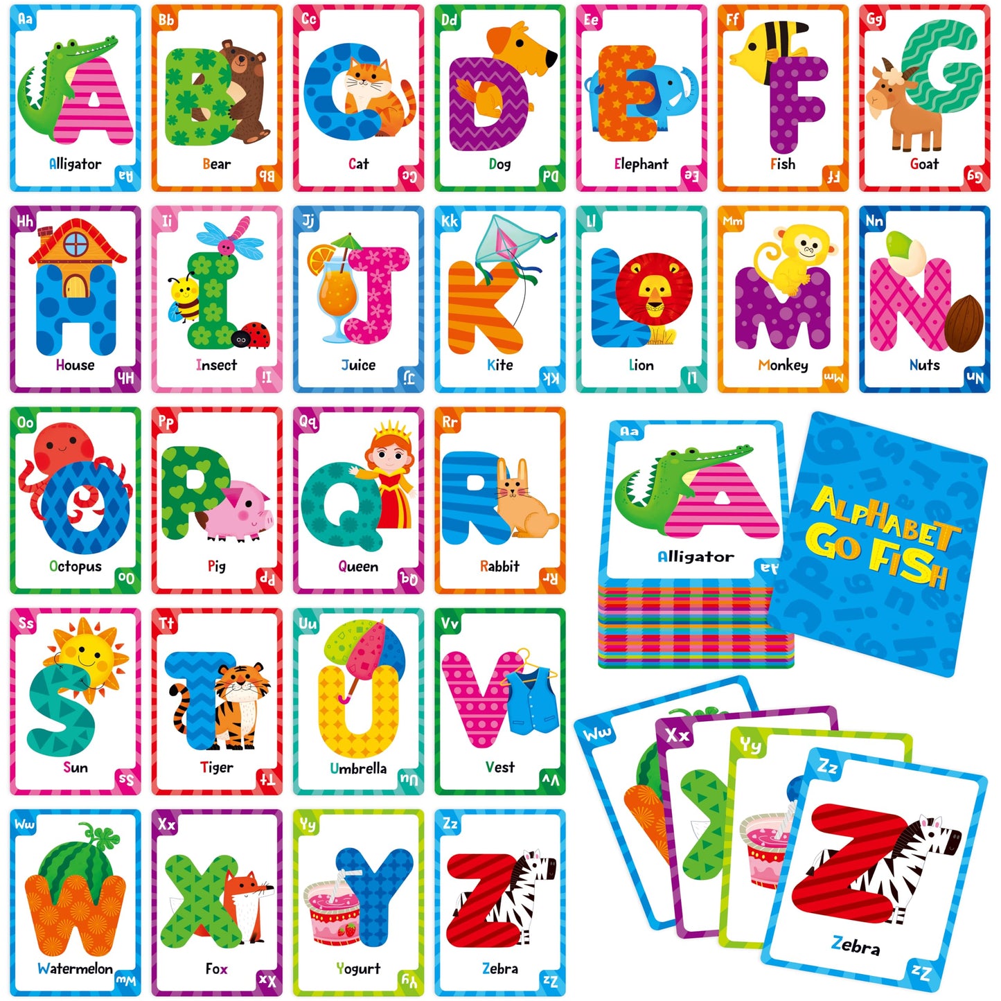 SpriteGru Go Fish Card Game — 104 Alphabet Cards for Kids’ Learning & Family Fun