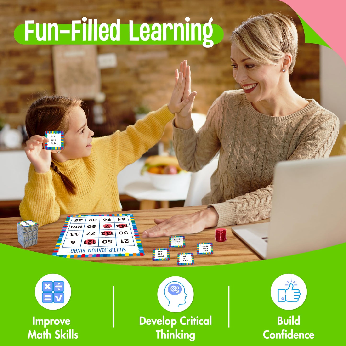 SpriteGru Multiplication & Division Bingo Game – 360 Math Problems for Kindergarten & Preschool | Classroom & Home
